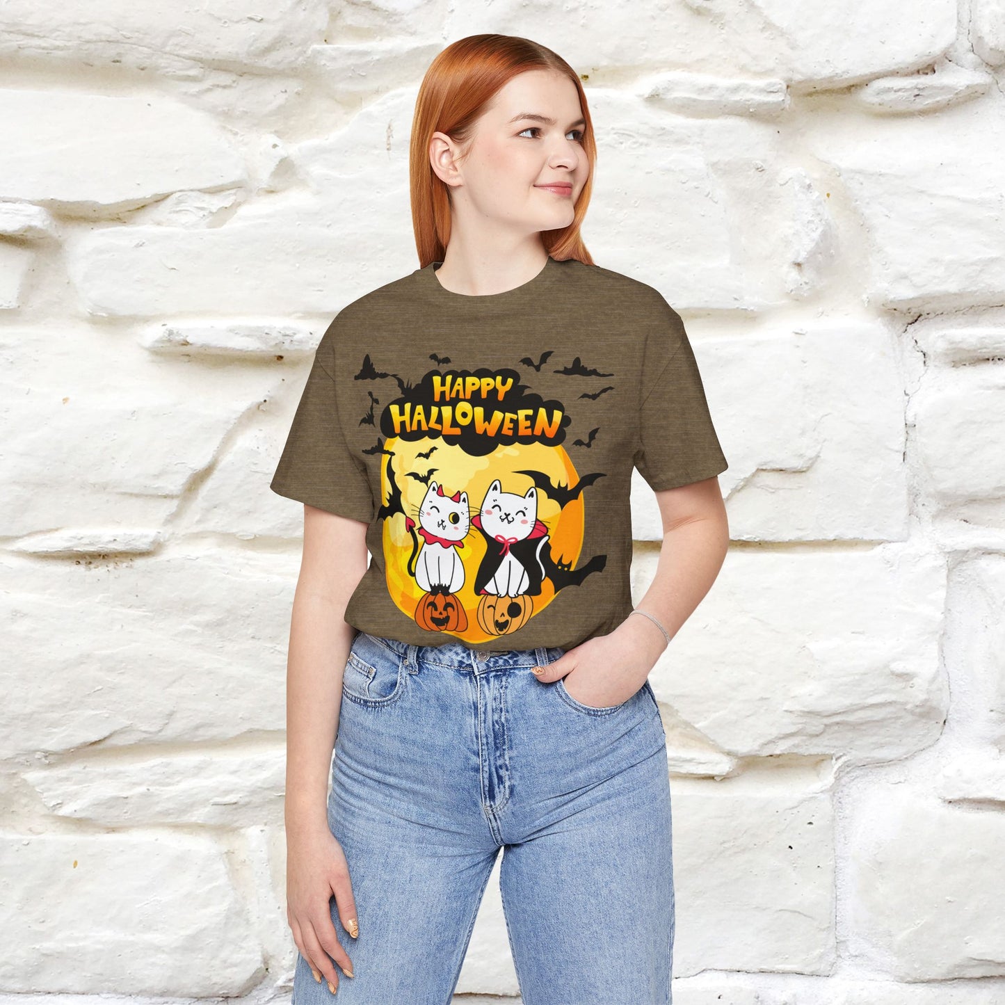 ''Happy Halloween Cat Couple'' Unisex Cat T-shirt 100% Cotton*