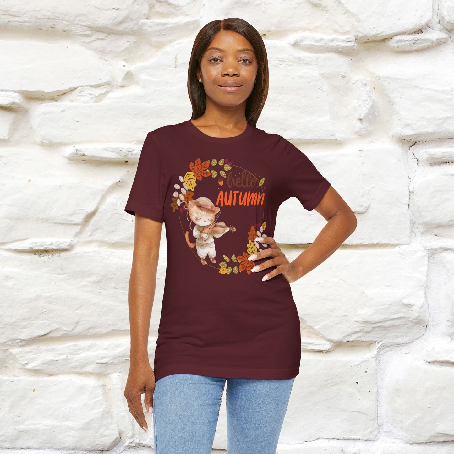 "Hello Autumn" Cat T-Shirt for Men & Women | 100% Cotton | Cozy Fall Fashion