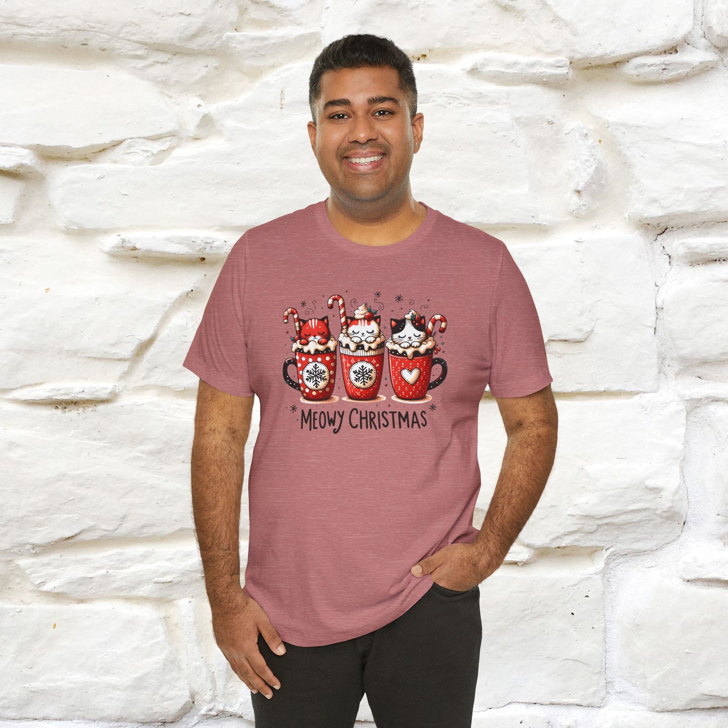 Meowy Christmas T-Shirt | Cute Festive Cat Christmas Shirt for Men & Women | 100% Cotton