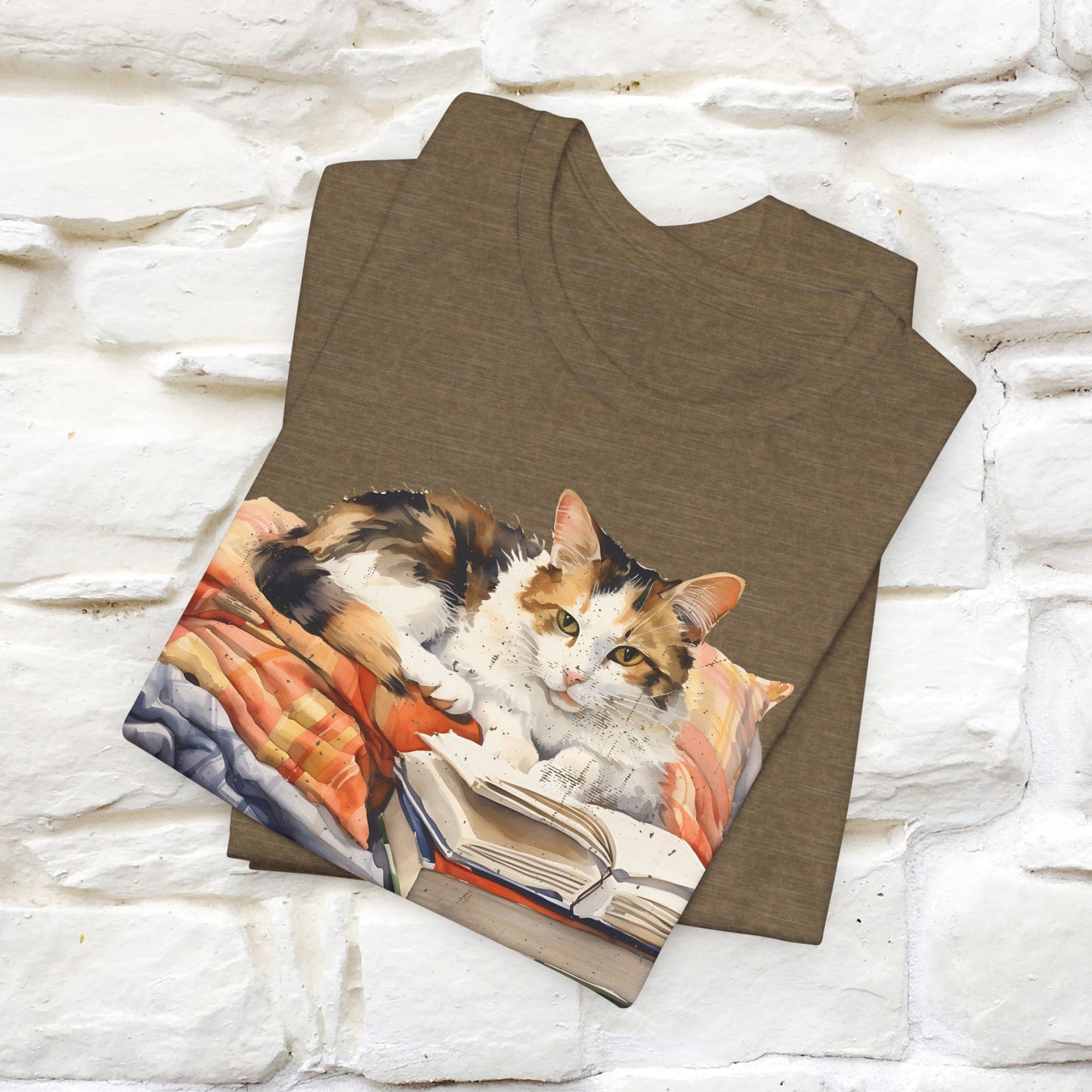 "Literary Catnap" T-shirt for Men and Women 100% Cotton.