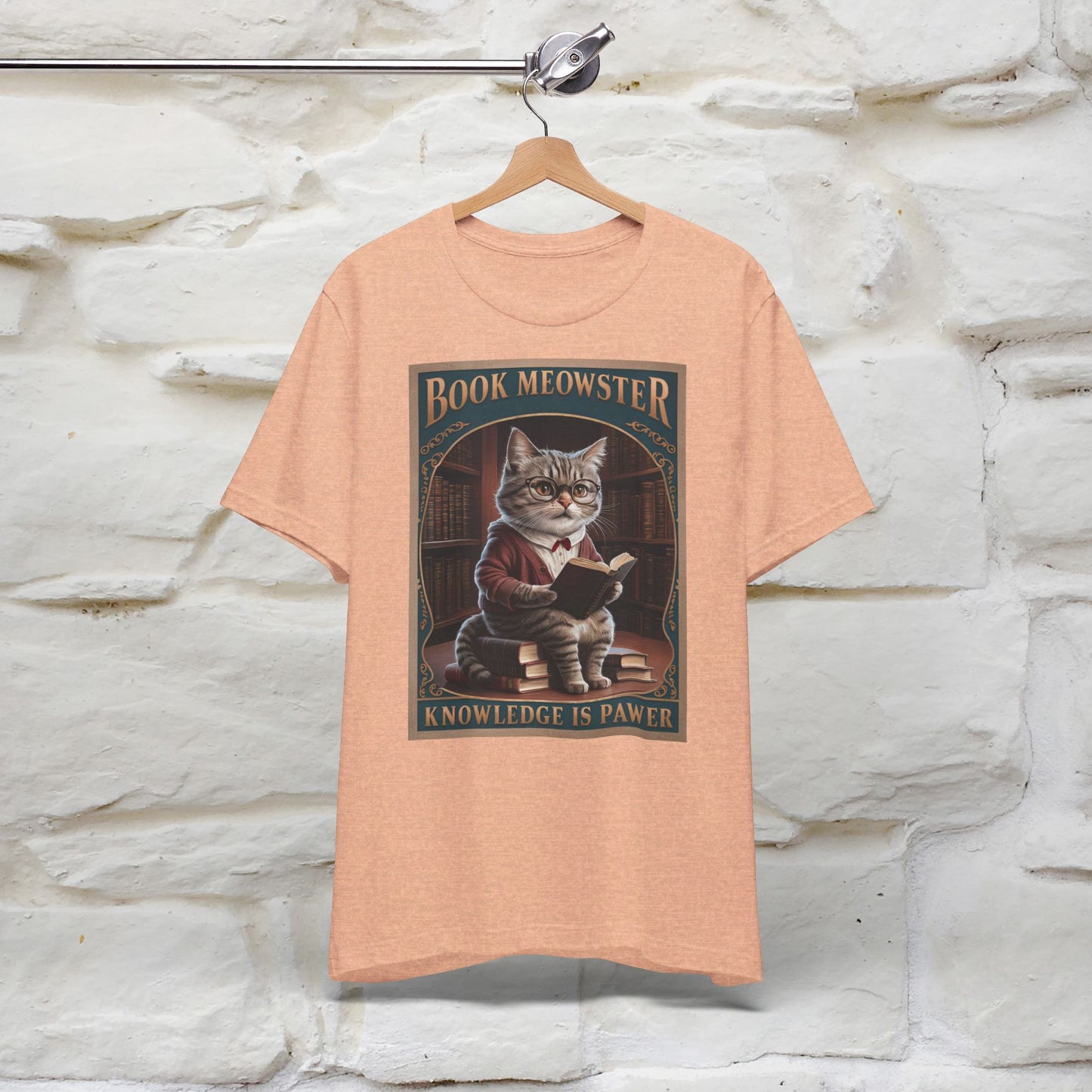 ''Book Meowster Knowledge Is Pawer'' Cat T-shirt for Man 100% Cotton. - Nunu&Miao Studio