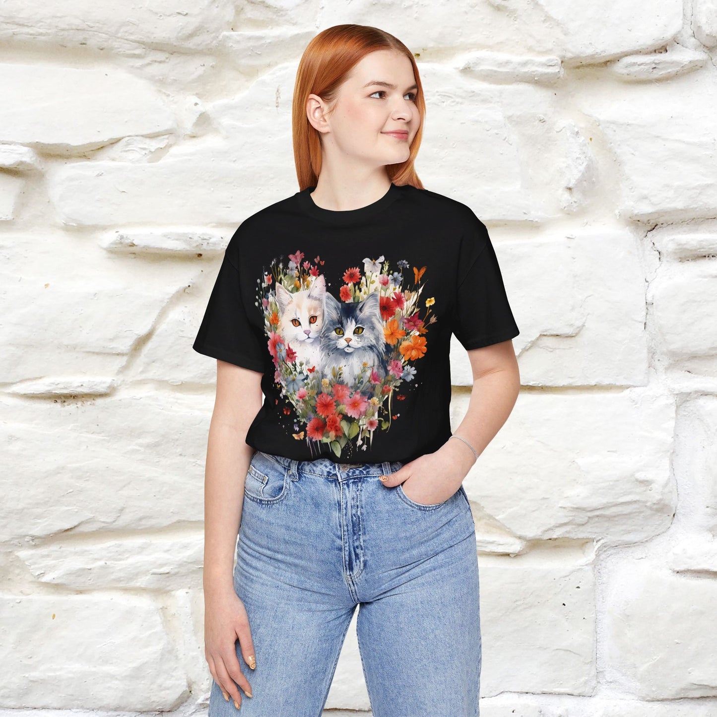 ''Heart Of Flower'' Cat T-shirt for Women 100% Cotton* - Nunu&Miao Studio