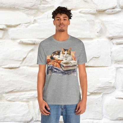 "Literary Catnap" T-shirt for Men and Women 100% Cotton.