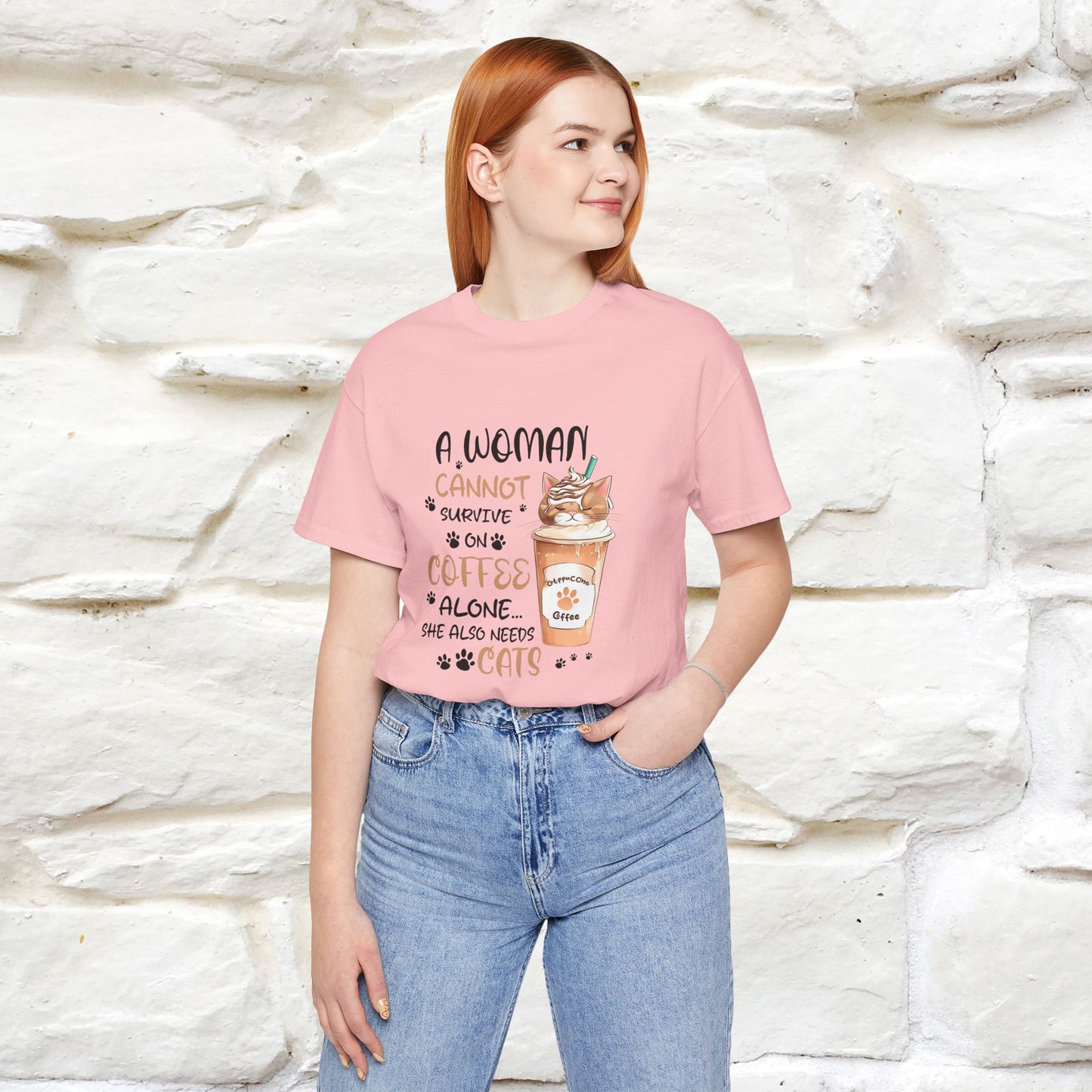 "A Woman Cannot Survive On Coffee Alone... She Also Needs Cats" Cute Cat T-Shirt for Women | 100% Cotton* 🐾