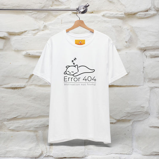 ''Error 404 Motivation Not Found'' Cat T-Shirt Front and Back Design | Nunu&Miao Studio