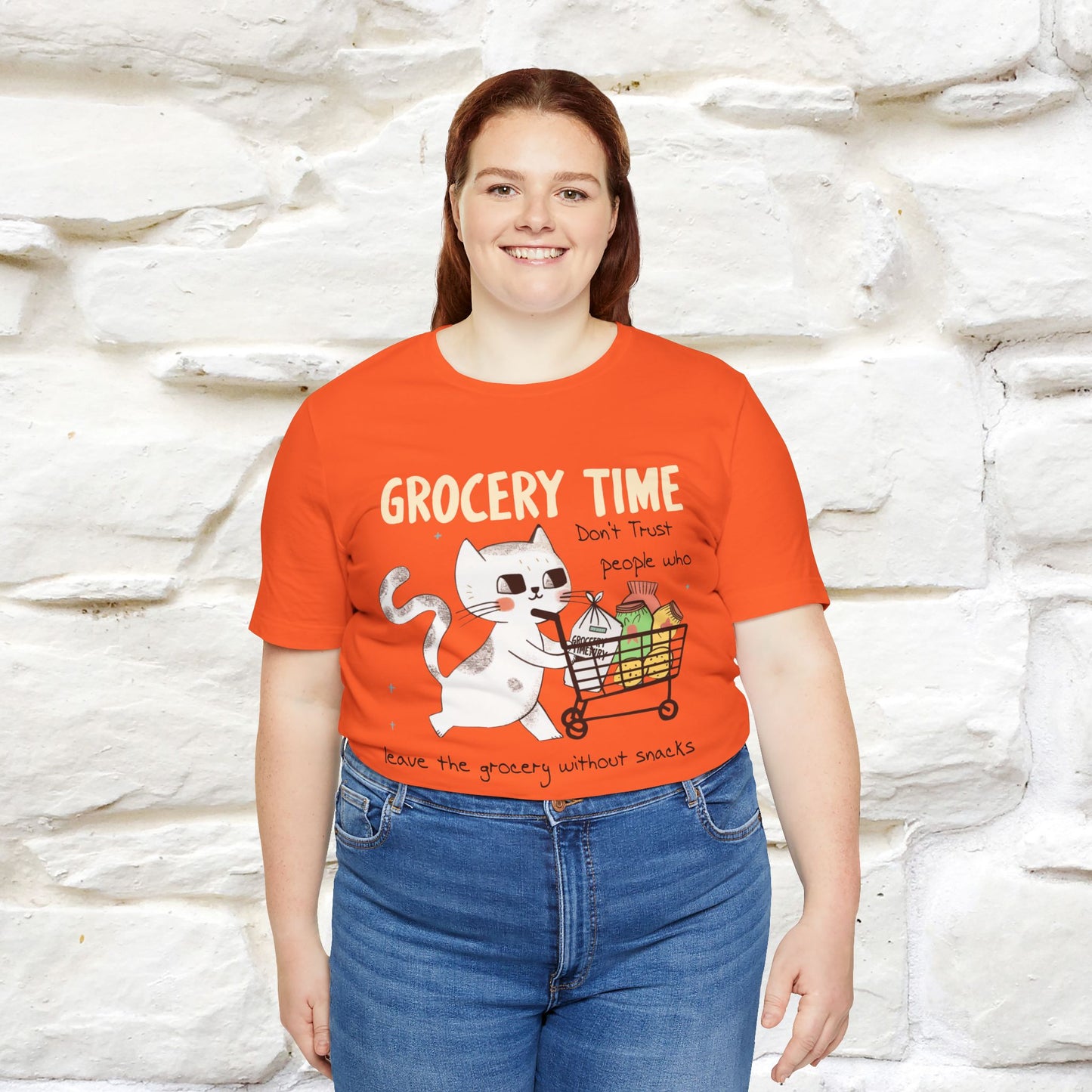 "Grocery Time: Don’t Trust People Who Leave the Grocery Without Snacks" Cat T-Shirt for Men & Women  | 100% Cotton* | Funny Tee