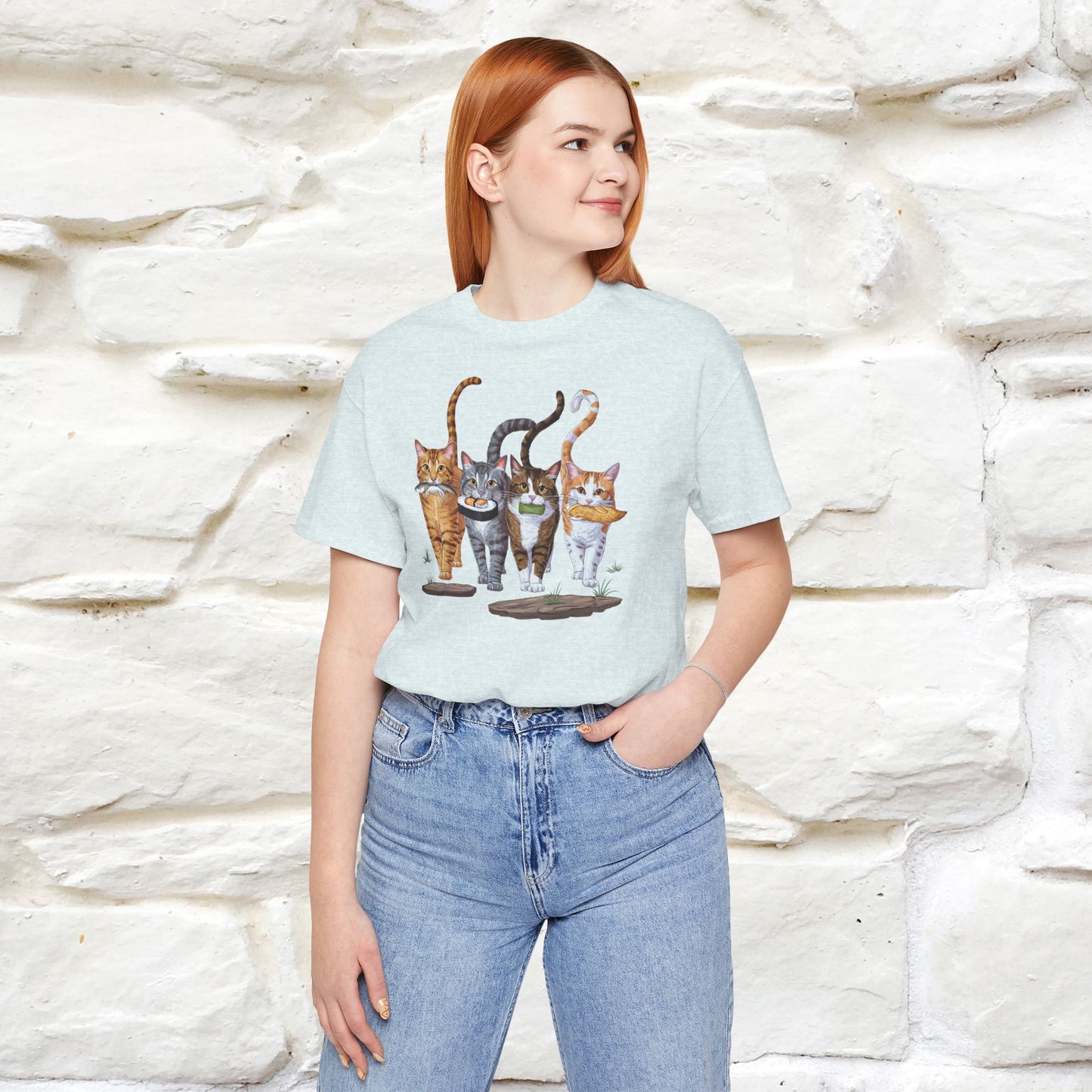 Four Cats' Feast: Feline Food Frenzy T-Shirt for Men & Women | 100% Cotton*