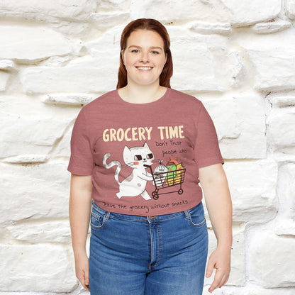 "Grocery Time: Don’t Trust People Who Leave the Grocery Without Snacks" Cat T-Shirt for Men & Women  | 100% Cotton* | Funny Tee