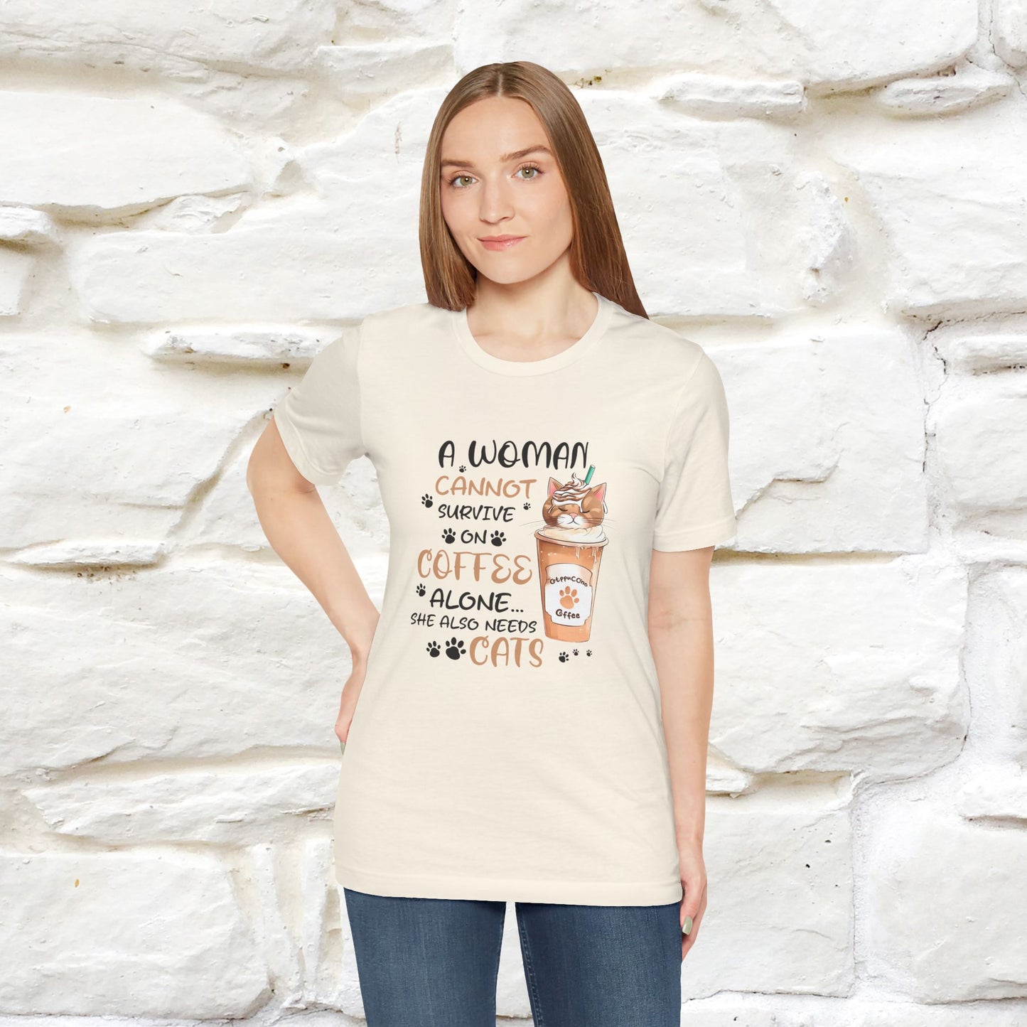 "A Woman Cannot Survive On Coffee Alone... She Also Needs Cats" Cute Cat T-Shirt for Women | 100% Cotton* 🐾