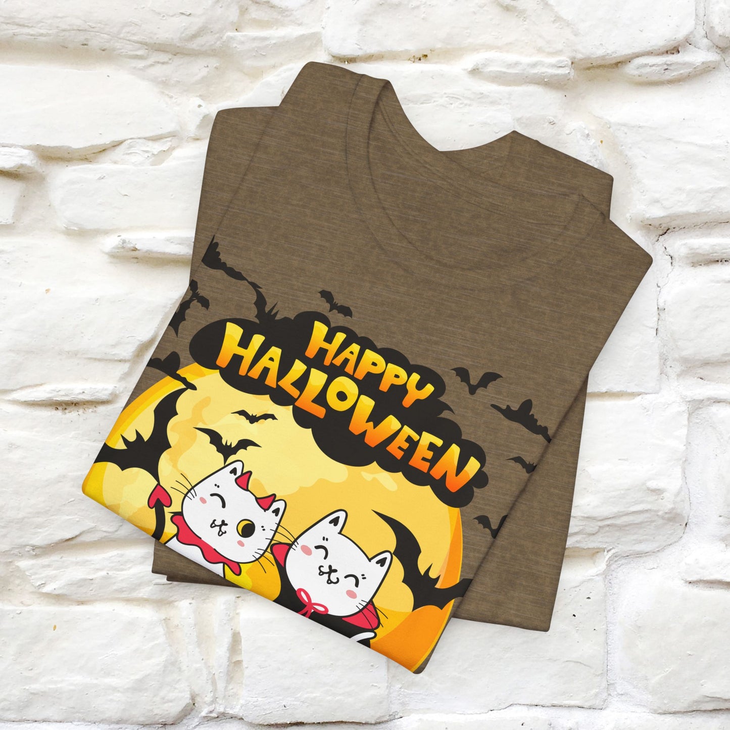 ''Happy Halloween Cat Couple'' Unisex Cat T-shirt 100% Cotton*