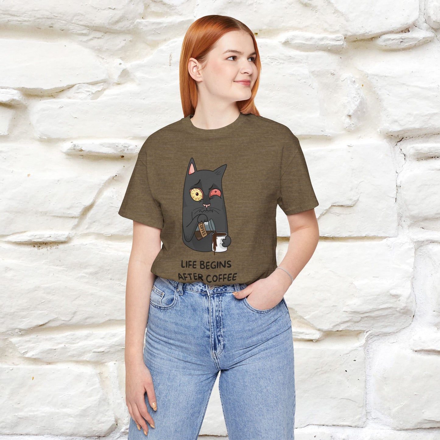 ''Life Begings After Coffe''  Cat T-shirt for Men and Women  100% Cotton*