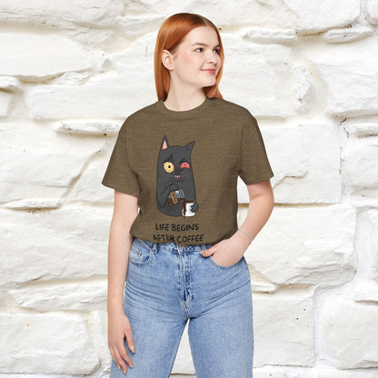 ''Life Begings After Coffe''  Cat T-shirt for Men and Women  100% Cotton*