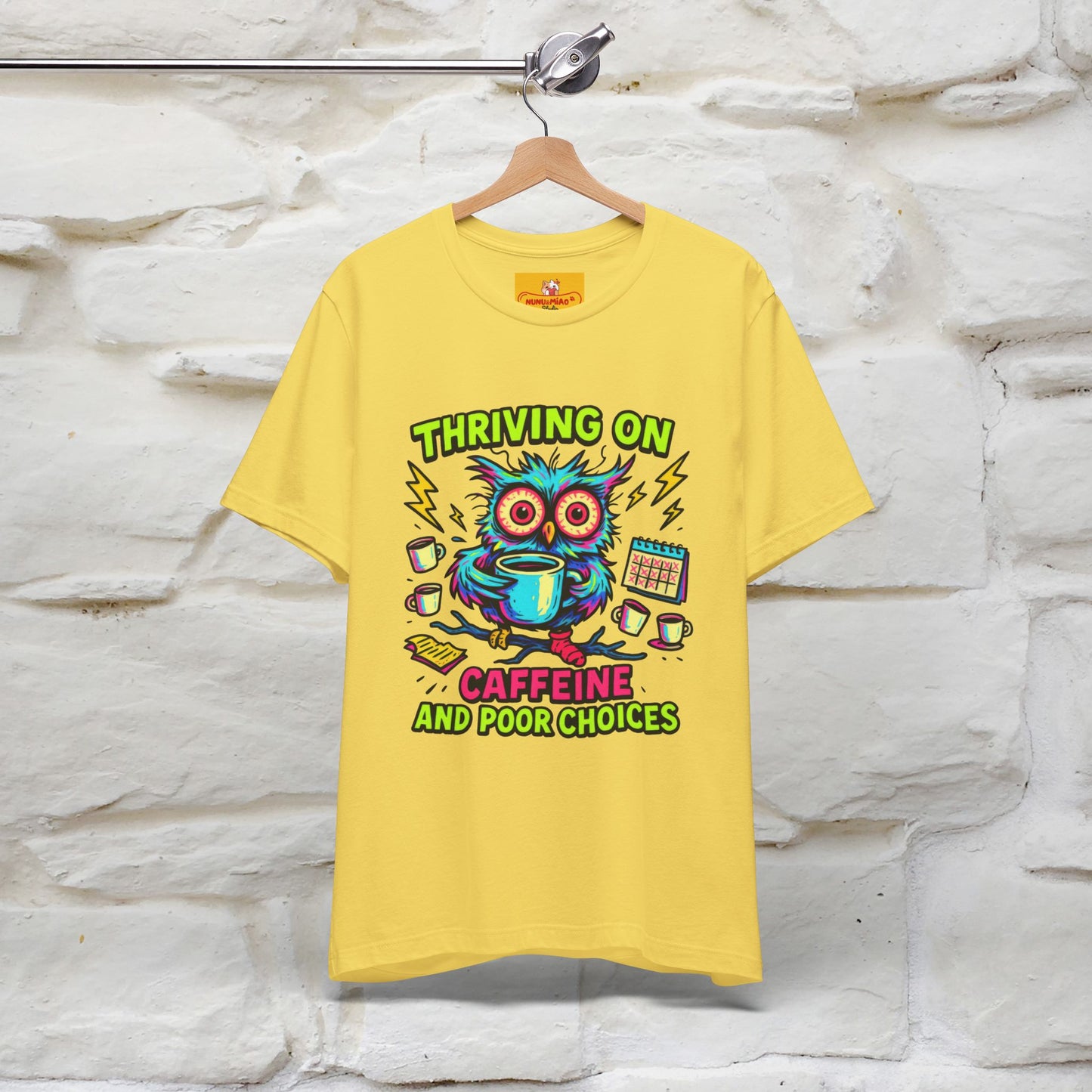 ''Thriving On Caffeine And Poor Choices''|  Sarcastic Cat T-Shirt | Nunu&Miao Studio