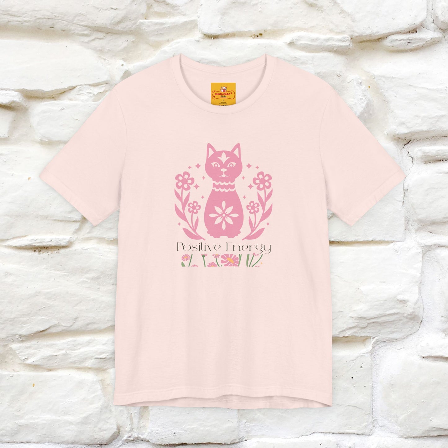 "Positive Energy'' Cat T-Shirt Front and Back Design | Nunu&Miao Studio