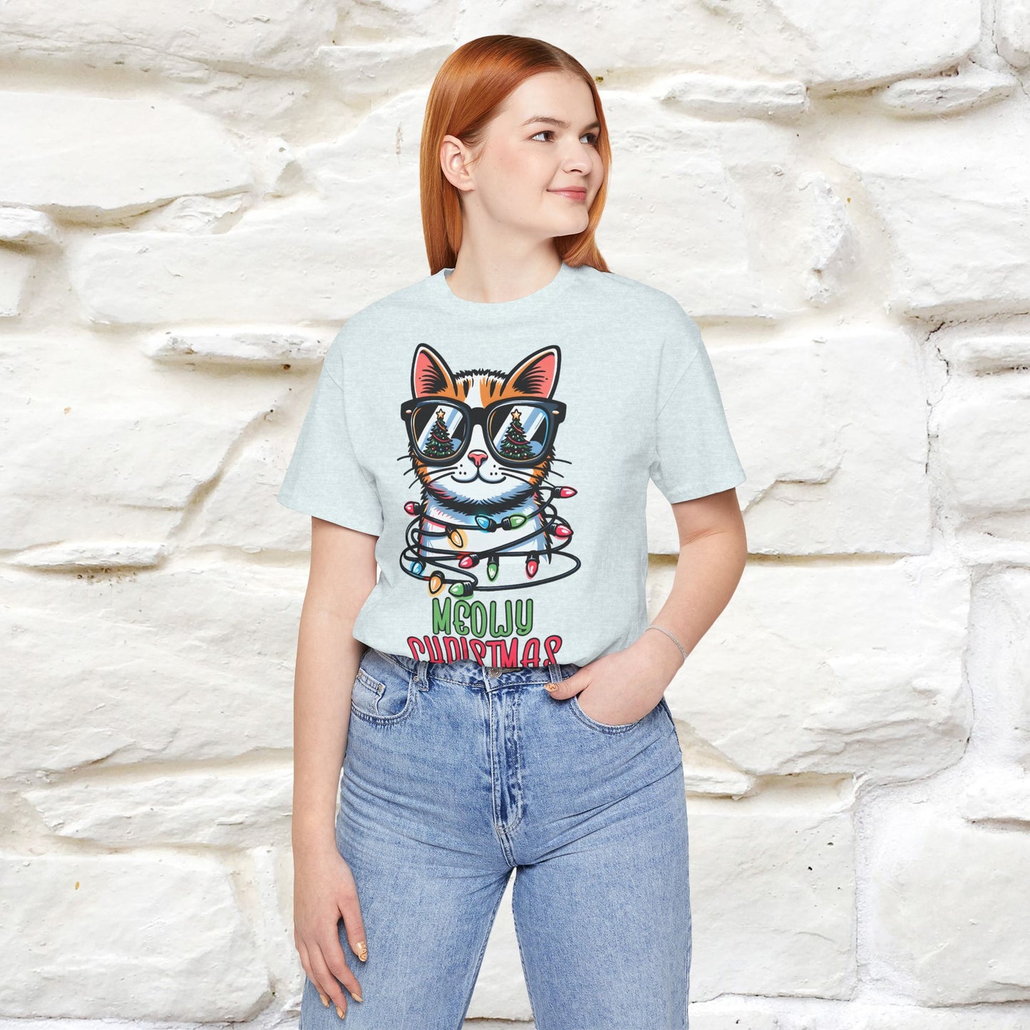 Meowy Christmas T-Shirt | Festive Cat Christmas Shirt for Men & Women | 100% Cotton