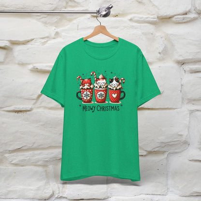 Meowy Christmas T-Shirt | Cute Festive Cat Christmas Shirt for Men & Women | 100% Cotton