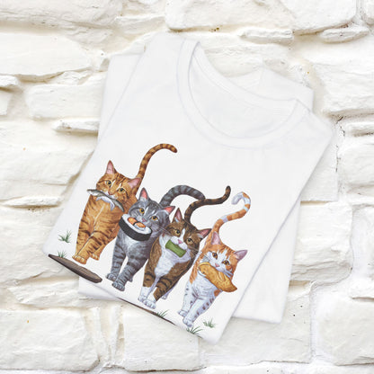 Four Cats' Feast: Feline Food Frenzy T-Shirt for Men & Women | 100% Cotton*