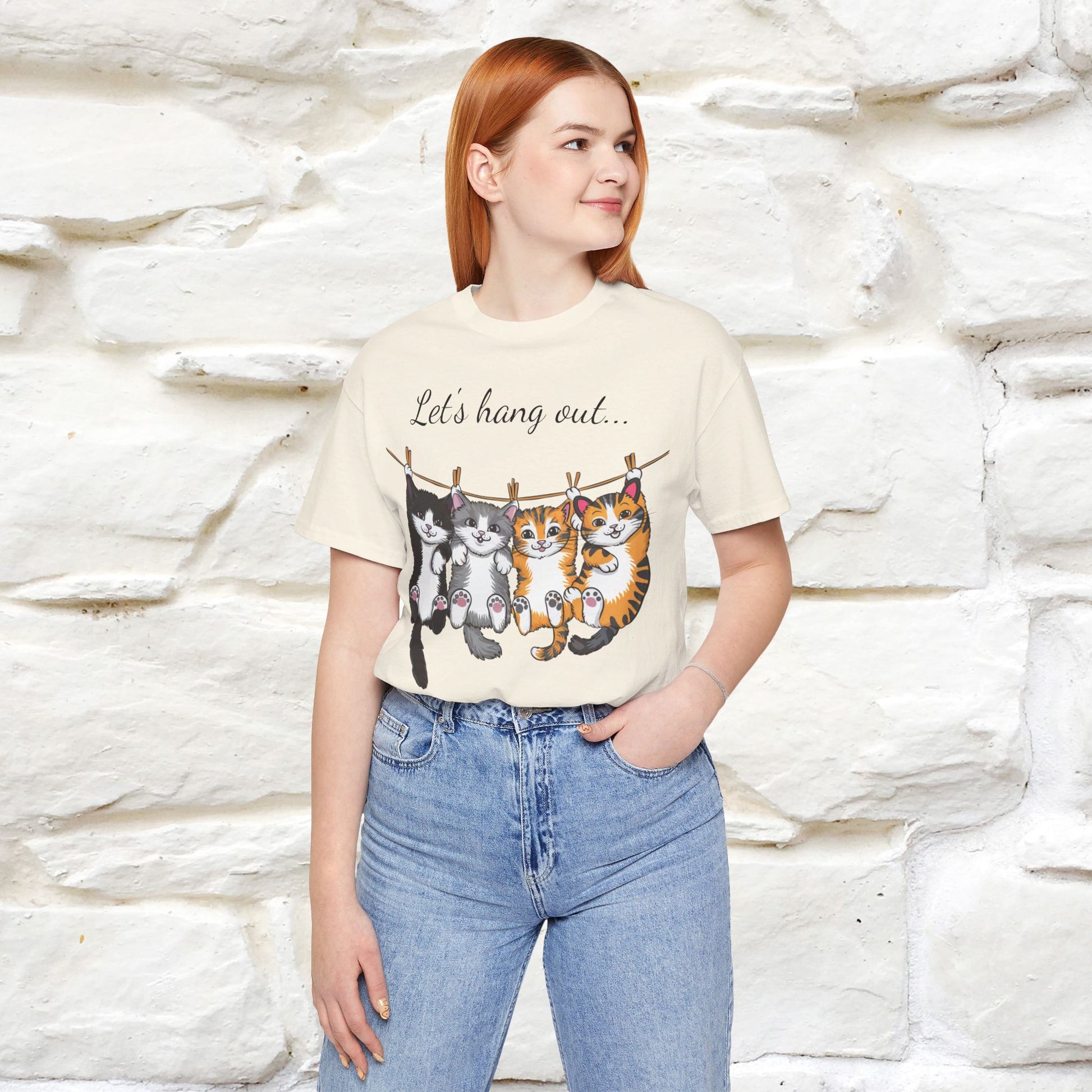 ''Let's Hang Out'' Cat T-shirt for Women 100% Cotton* - Nunu&Miao Studio