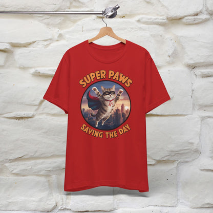 ''Super Paws Saving The Day'' Cat T-shirt for Man 100% Cotton. - Nunu&Miao Studio