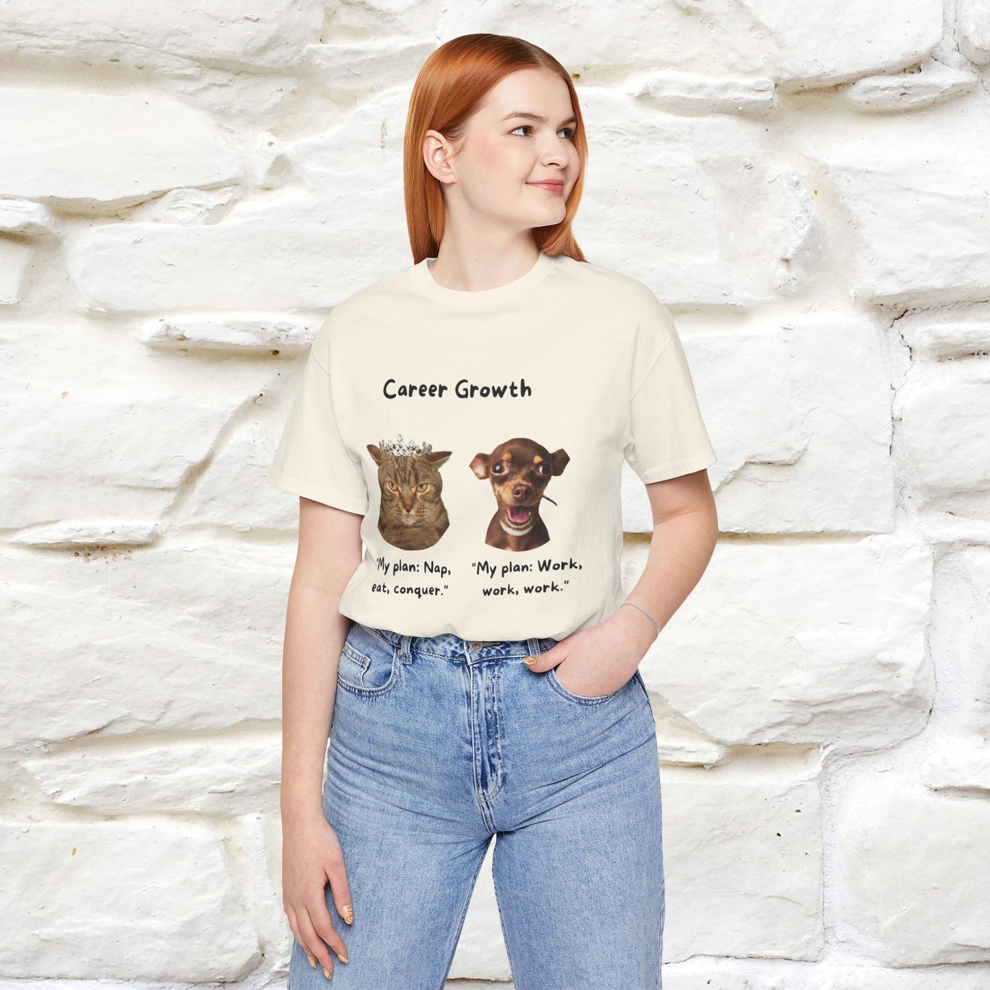 "Career Growth: Cat vs. Dog" Funny T-Shirt for Men & Women | 100% Cotton* 🐾