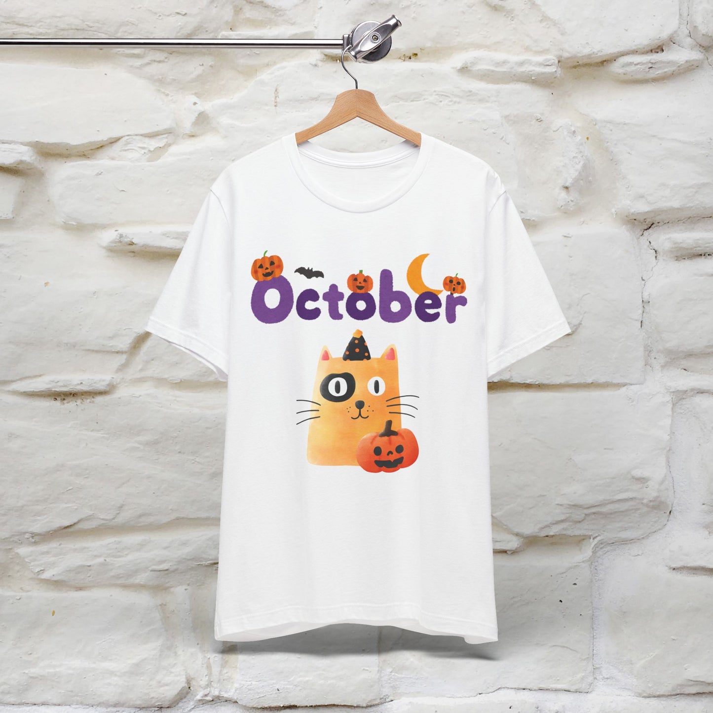 ''October Halloween'' Cat Unisex T-shirt 100% Cotton*