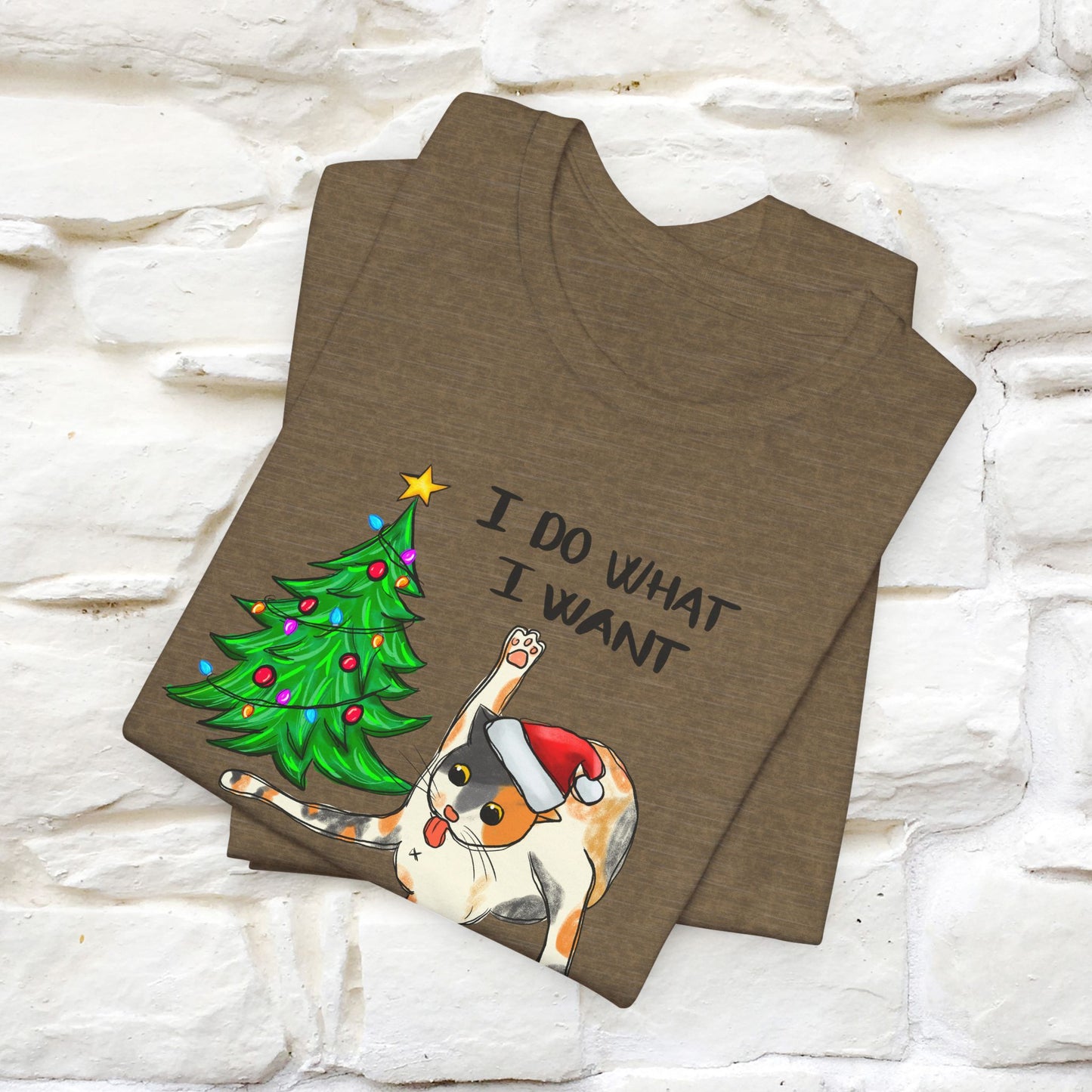 I Do What I want Funny T-Shirt | Festive Cat Christmas Shirt for Men & Women | 100% Cotton*