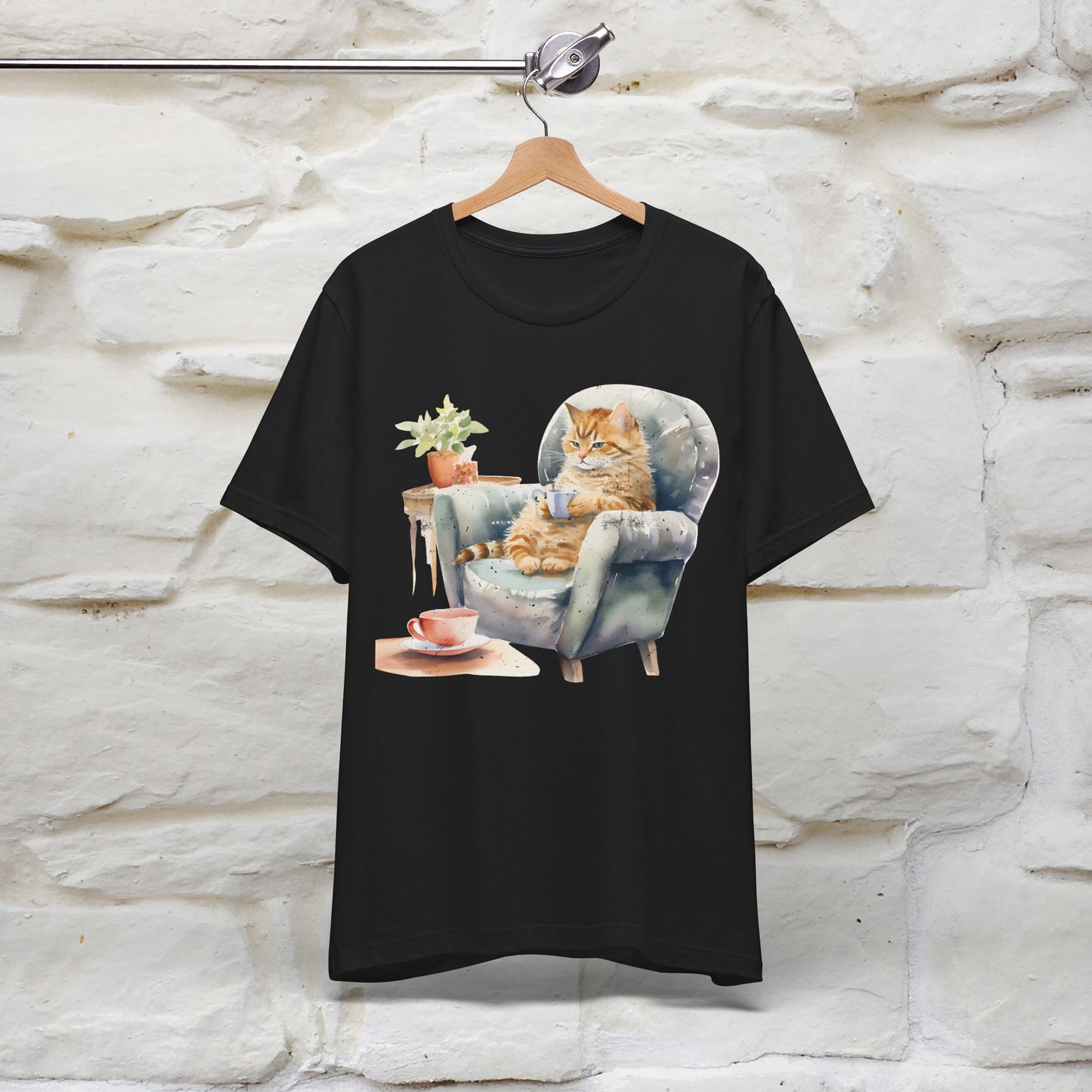 "Cat and Cuppa Comfort"T-shirt for Women 100% Cotton* - Nunu&Miao Studio