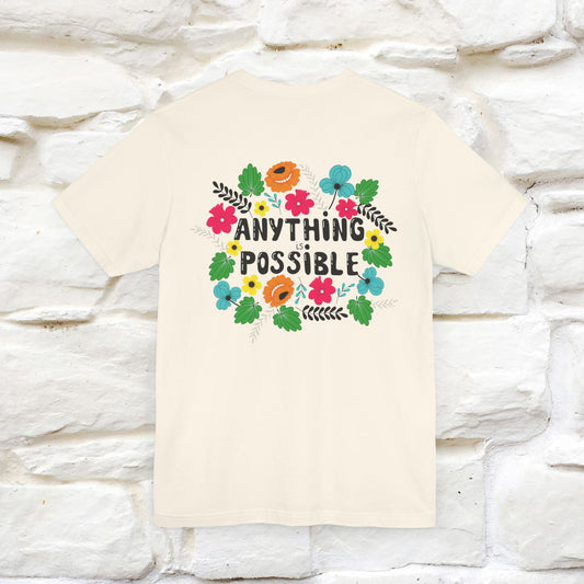 Maglietta con gatto "Anything Is Possible" per uomo e donna | Design anteriore e posteriore | 100% cotone* 🐾