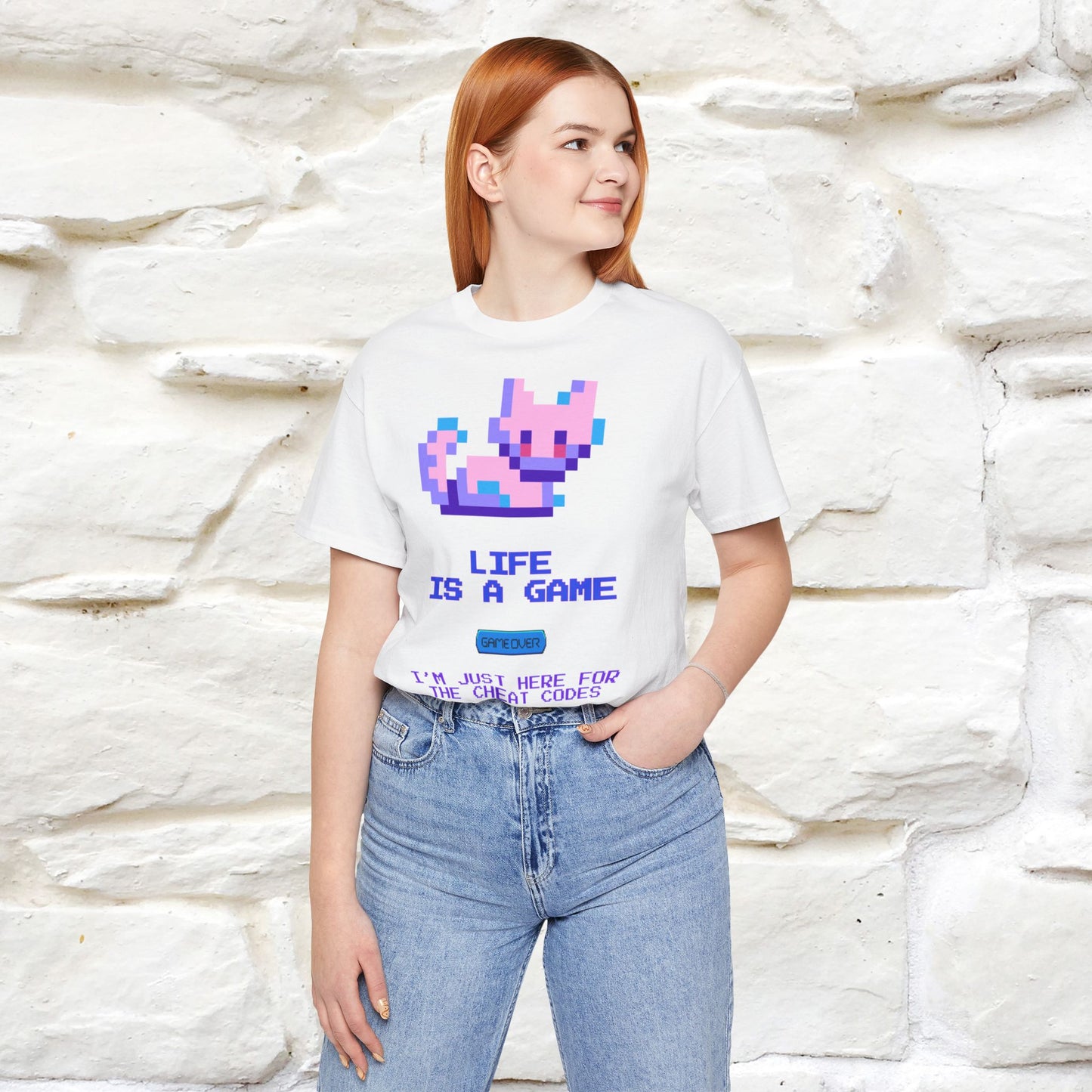 "Life Is A Game, I Am Just Here Fo The Cheat Code" Funny Cat T-Shirt for Men & Women | 100% Cotton*