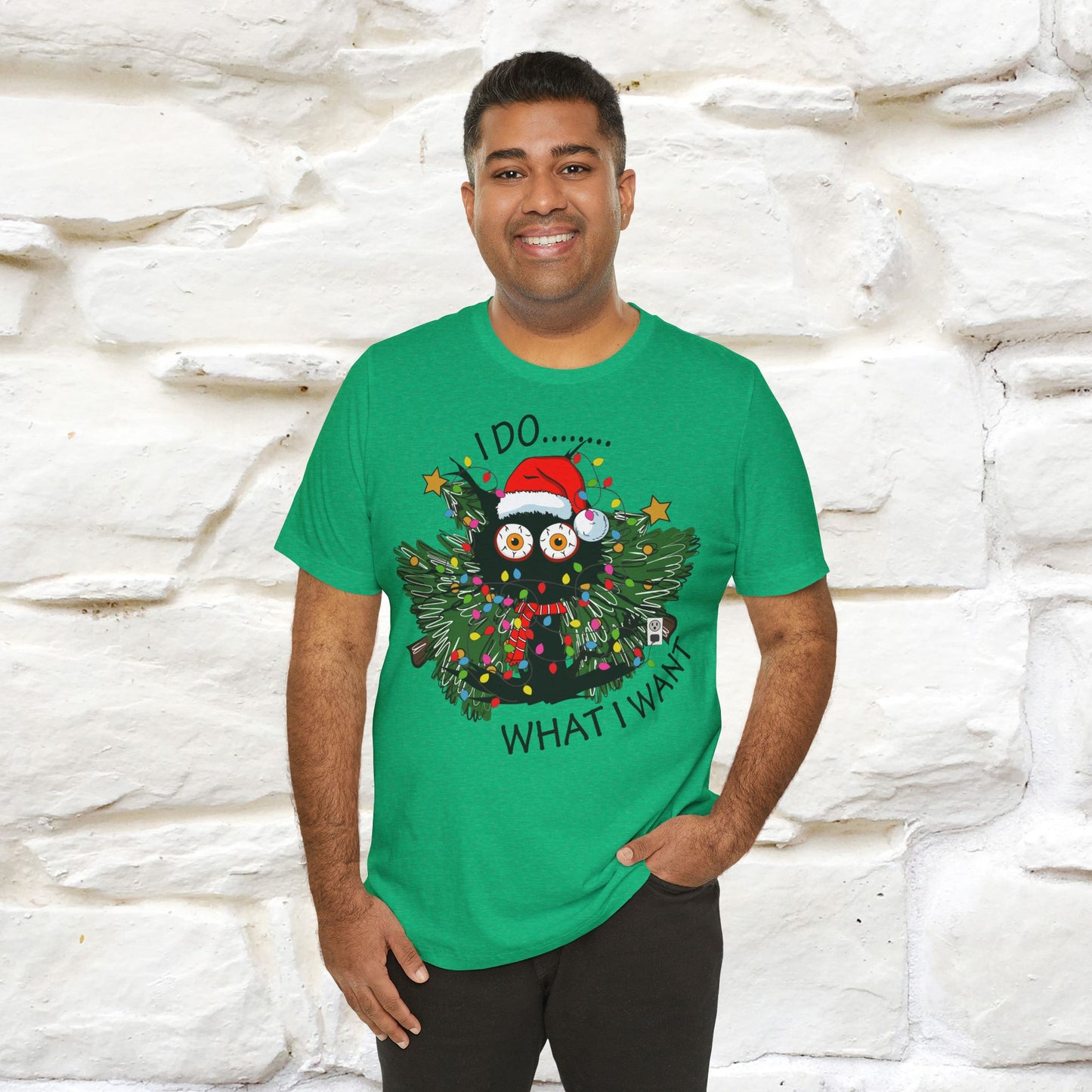 I Do What I Want Funny T-Shirt | Festive Cat Christmas Shirt for Men & Women | 100% Cotton