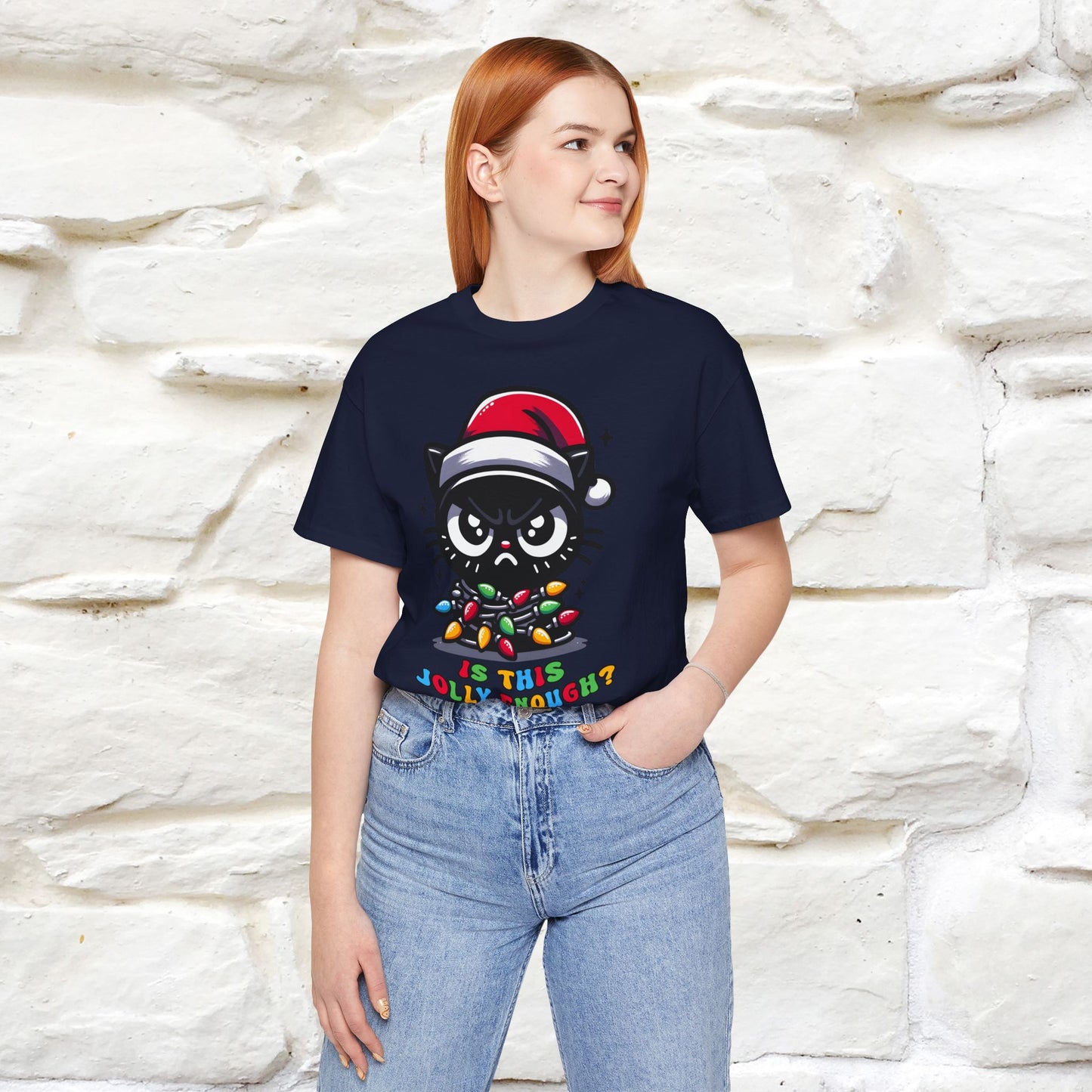 Is This Jolly Enough? | Funny Cat Christmas Shirt for Men & Women | 100% Cotton