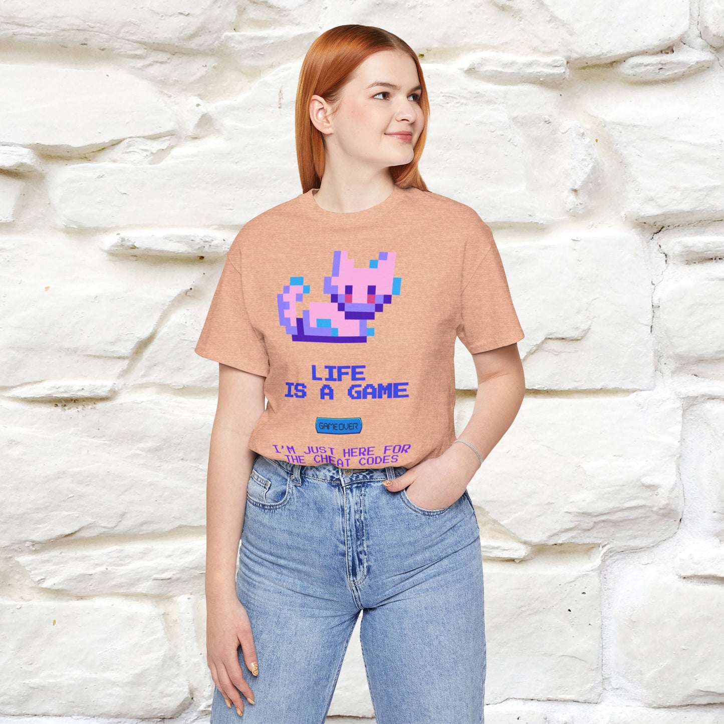 "Life Is A Game, I Am Just Here Fo The Cheat Code" Funny Cat T-Shirt for Men & Women | 100% Cotton*