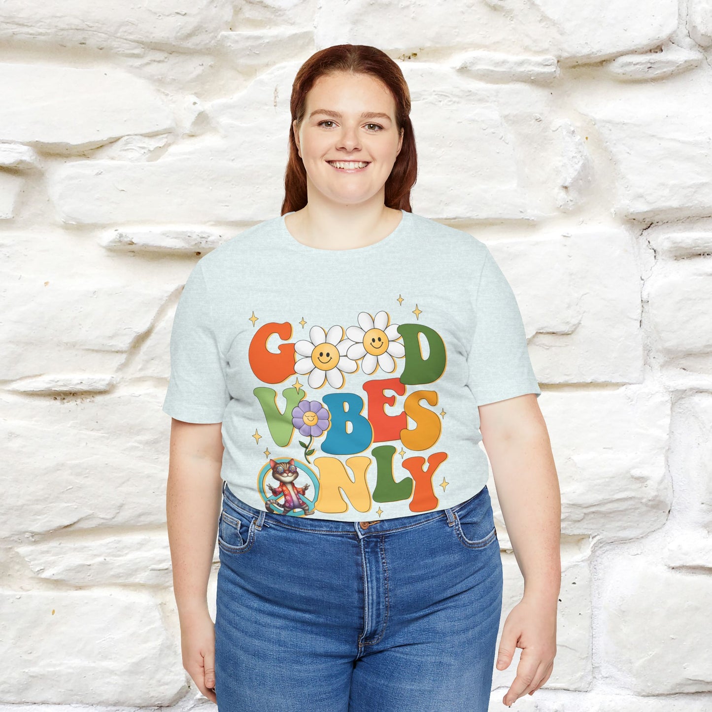 Good Vibes Only Cat T-Shirt for Men & Women | 100% Cotton* Positive Cat Lover Tee