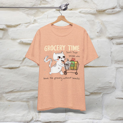 "Grocery Time: Don’t Trust People Who Leave the Grocery Without Snacks" Cat T-Shirt for Men & Women  | 100% Cotton* | Funny Tee