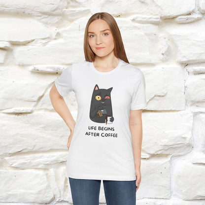 ''Life Begings After Coffe''  Cat T-shirt for Men and Women  100% Cotton*