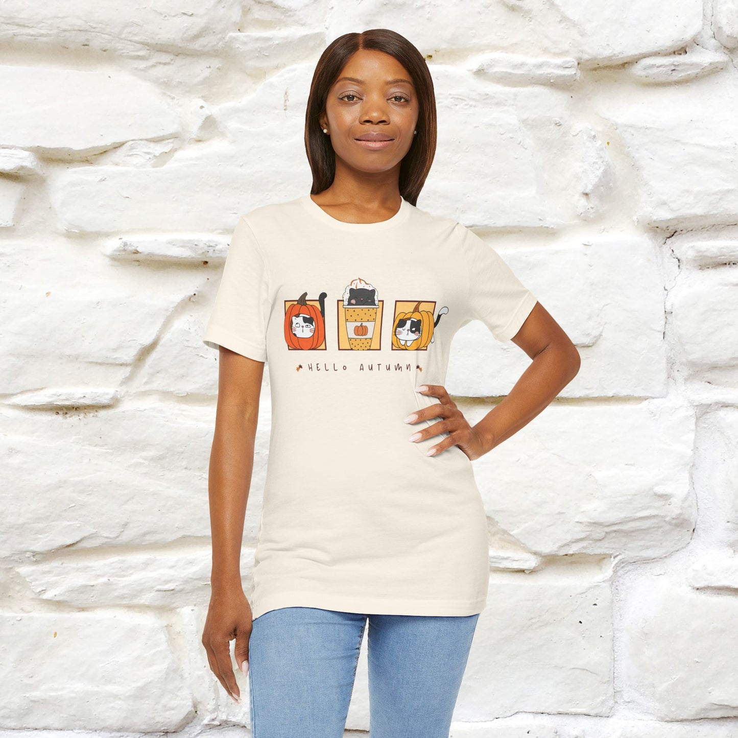 "Hello Autumn" Cat T-Shirt for Men & Women | 100% Cotton* | Seasonal Feline Fashion