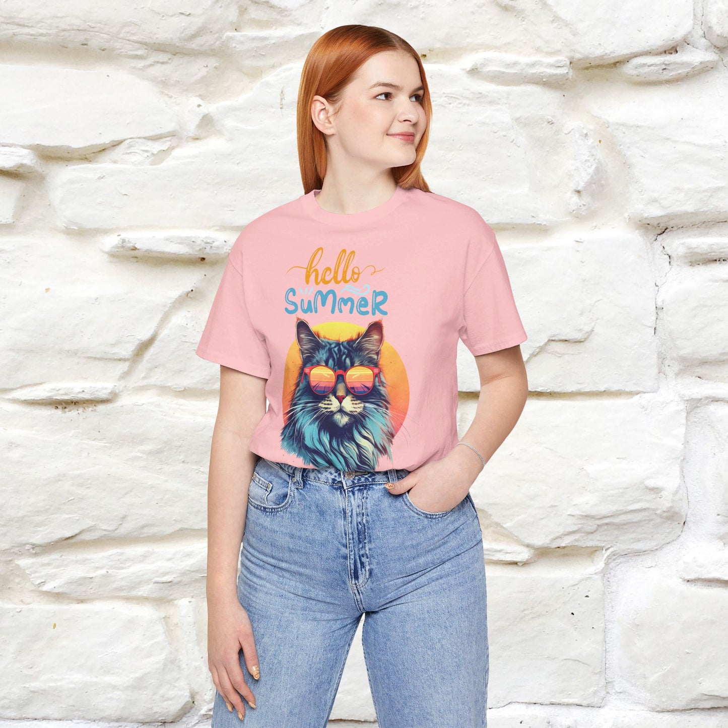 ''Hello Summer'' Cat T-shirt for Women 100% Cotton* - Nunu&Miao Studio