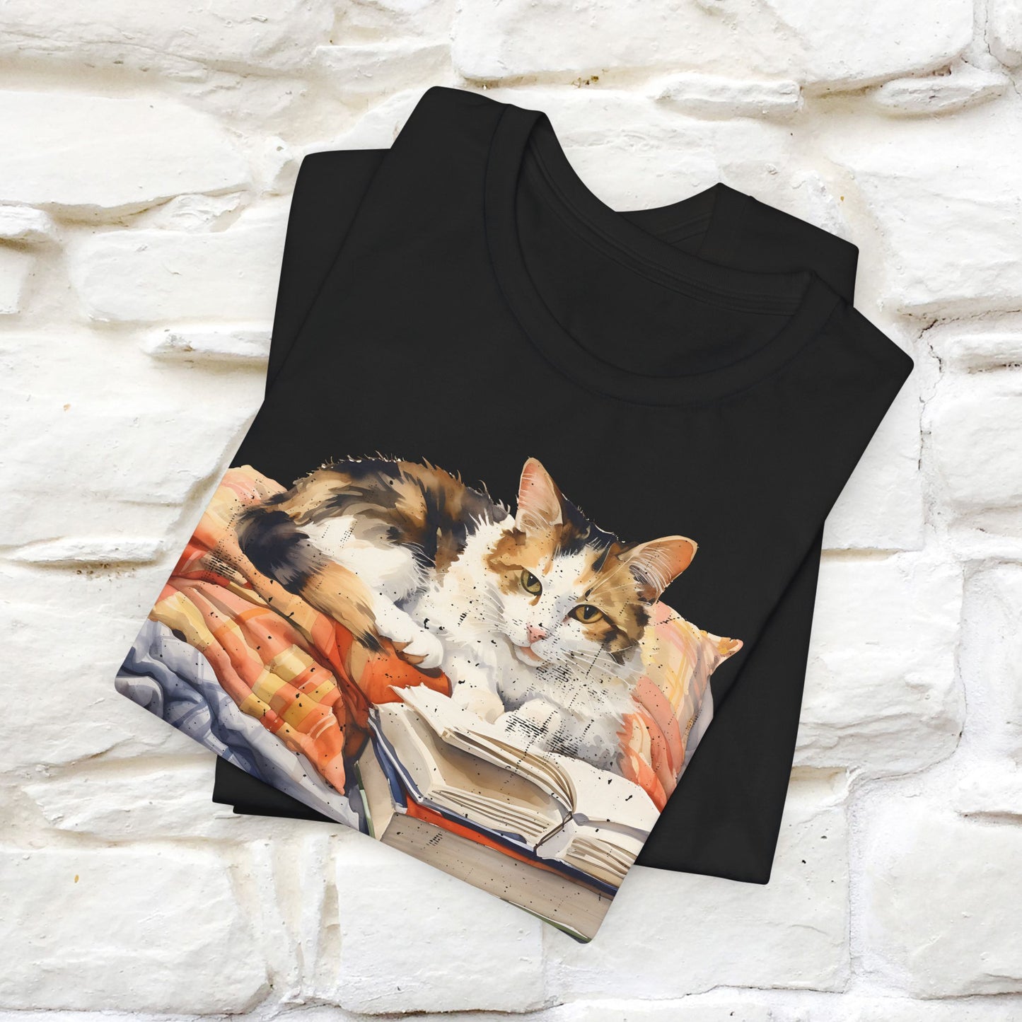 "Literary Catnap" T-shirt for Men and Women 100% Cotton.