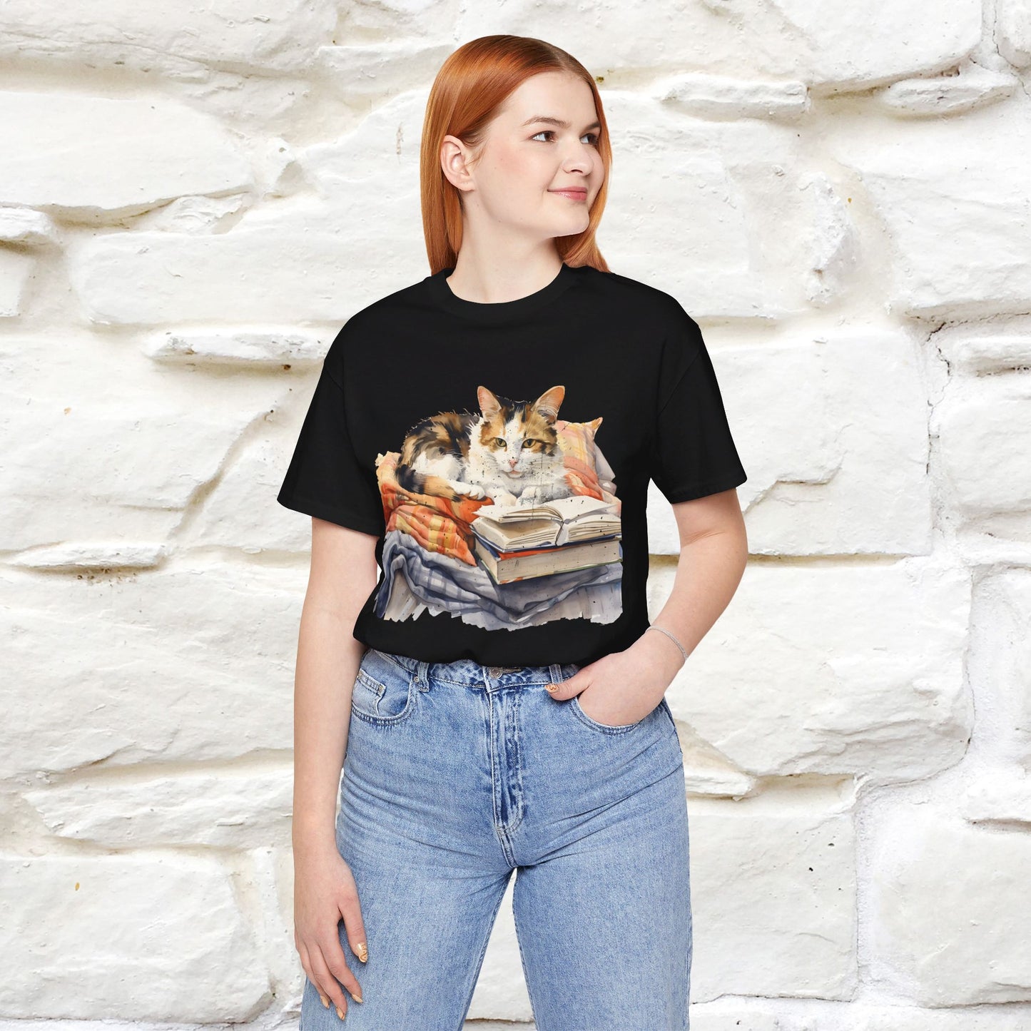 "Literary Catnap" T-shirt for Women 100% Cotton* - Nunu&Miao Studio