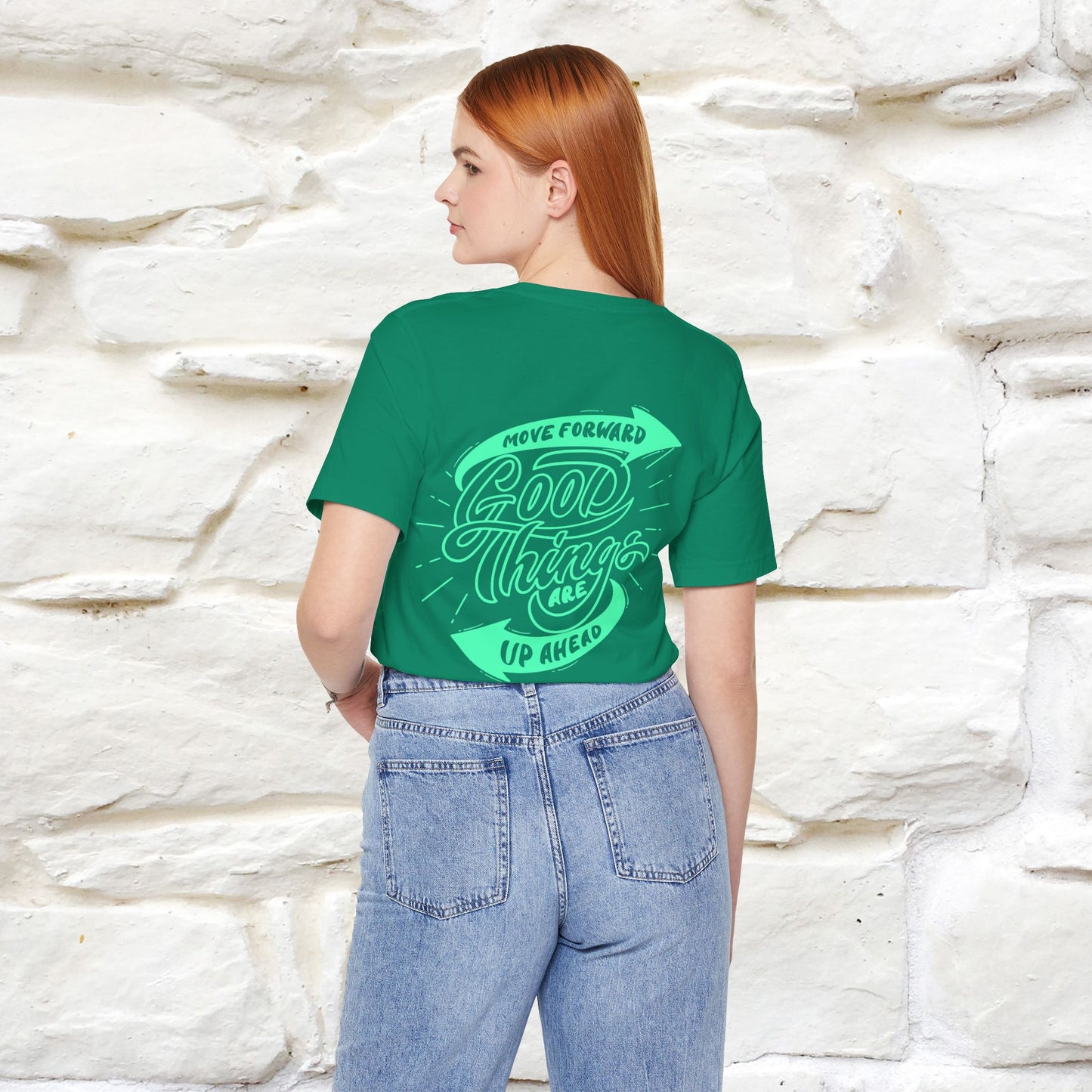 "Move Foreward Good Things Are Up Head" Cat T-Shirt| Front & Back Design | Nunu&Miao Studio