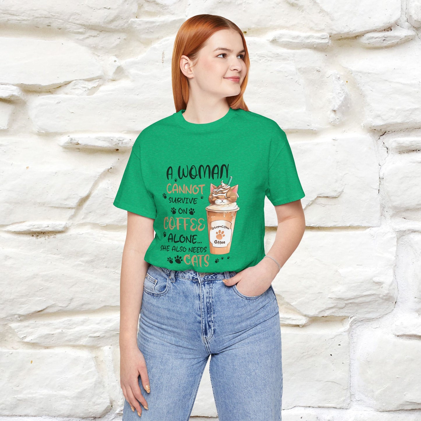 "A Woman Cannot Survive On Coffee Alone... She Also Needs Cats" Cute Cat T-Shirt for Women | 100% Cotton* 🐾