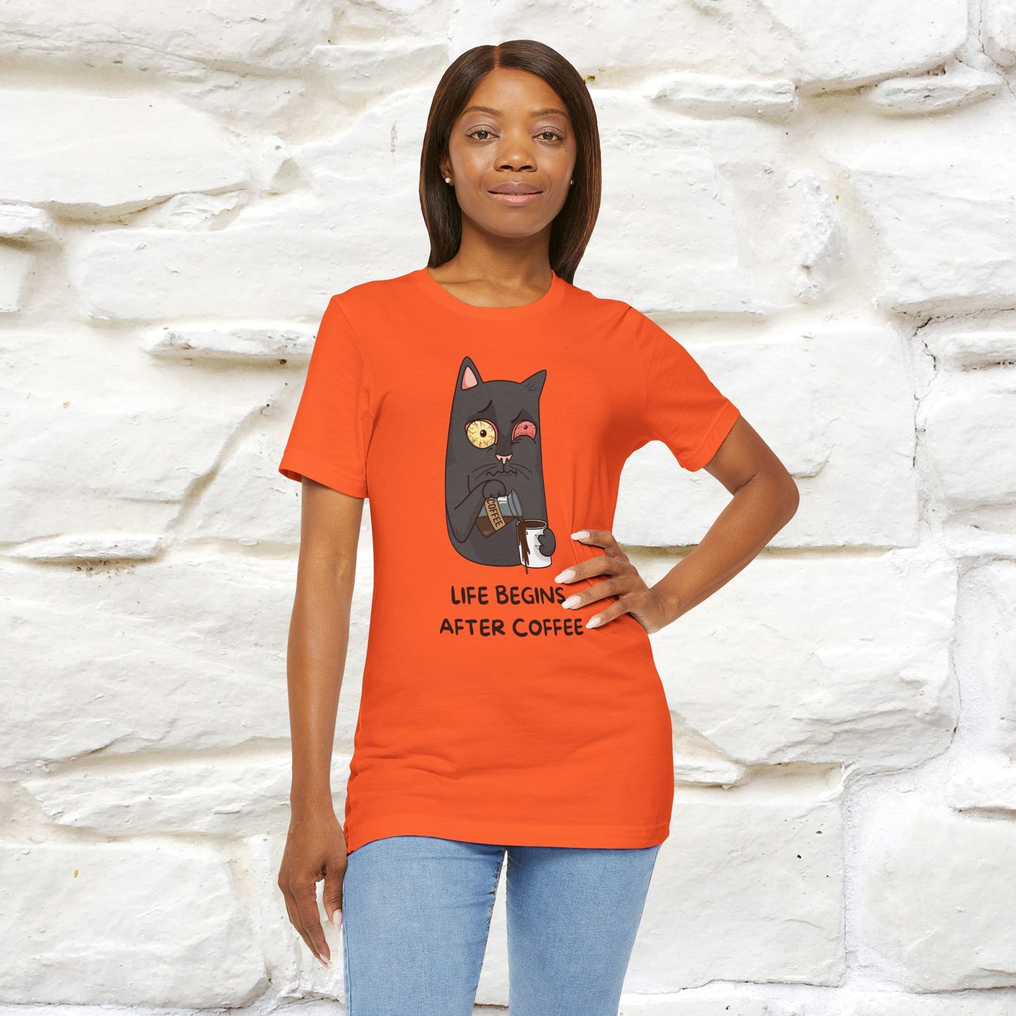 ''Life Begings After Coffe''  Cat T-shirt for Men and Women  100% Cotton*