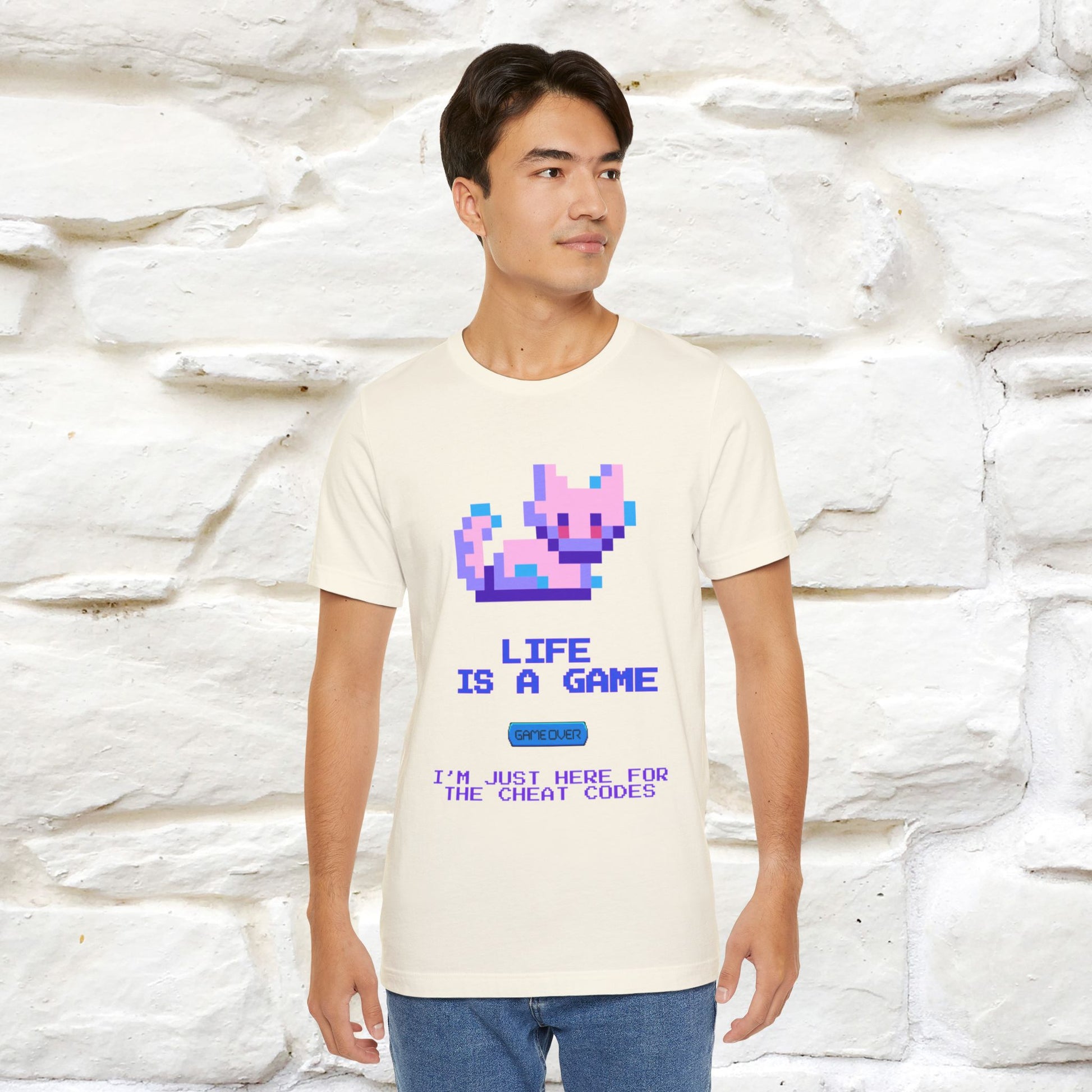 "Life Is A Game, I Am Just Here Fo The Cheat Code" Funny Cat T-Shirt for Men & Women | 100% Cotton* - Nunu&Miao Studio