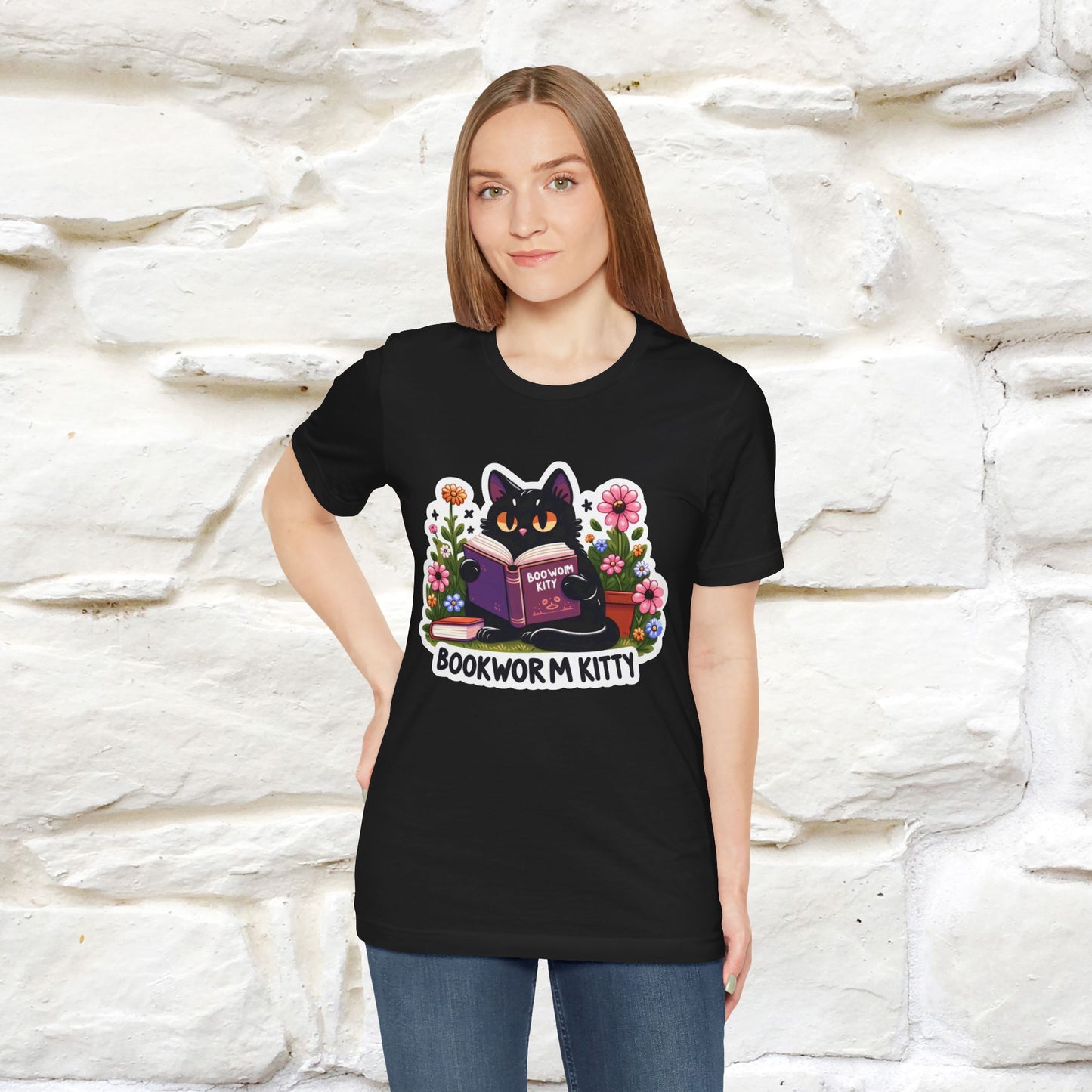 "Bookworm Kitty" Cat T-Shirt for Women | 100% Cotton* | Book Lover Tee