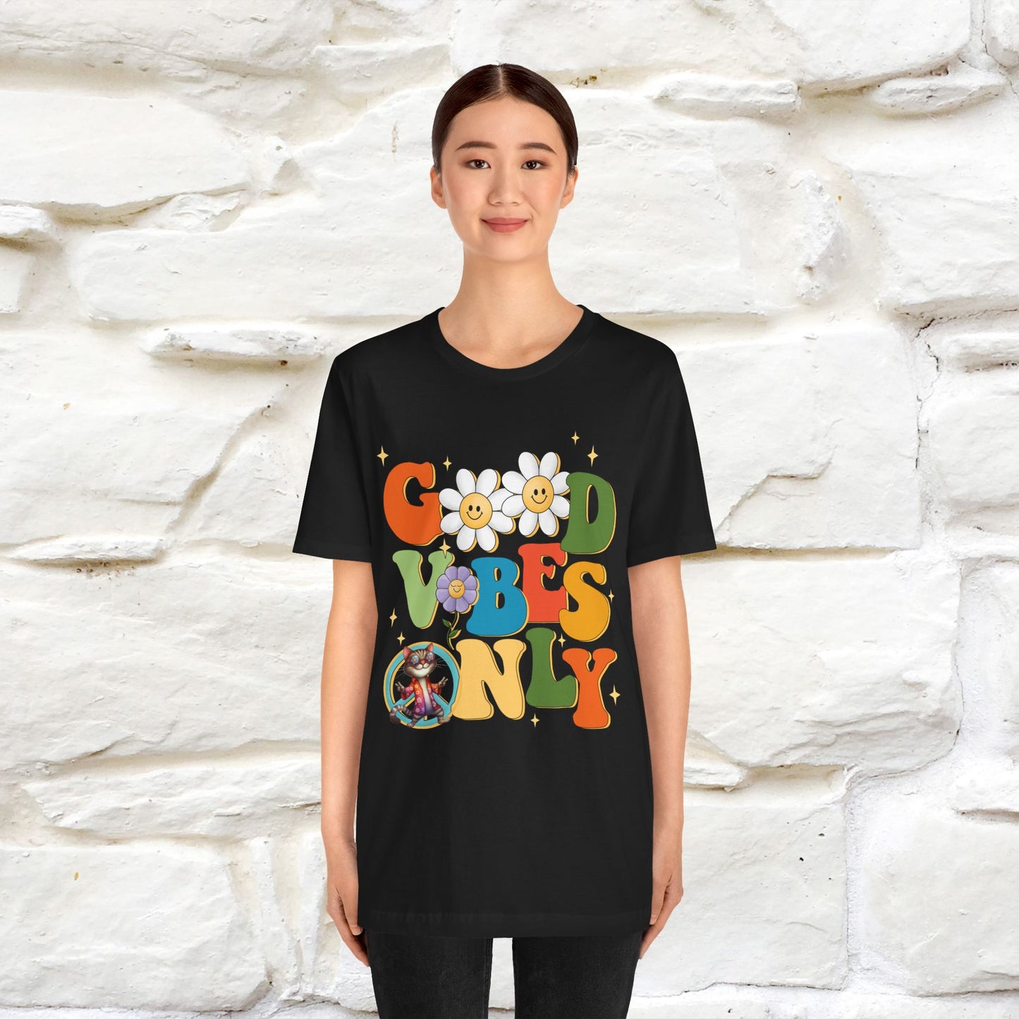 Good Vibes Only Cat T-Shirt for Men & Women | 100% Cotton* Positive Cat Lover Tee