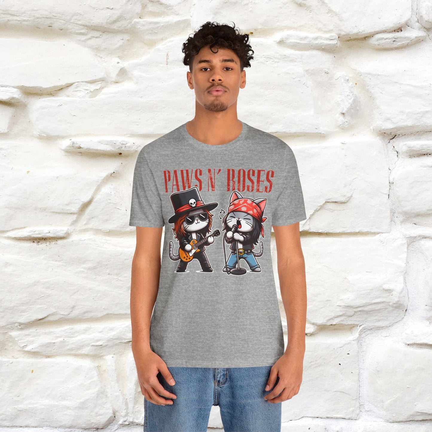 Paws N' Roses T-Shirt | Rock-Inspired Cat Lover Tee for Men & Women | 100% Cotton*