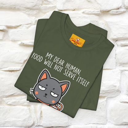 "Caro umano, il cibo non si servirà da solo" Maglietta divertente con gatto per uomo e donna | 100% cotone* 🐾
