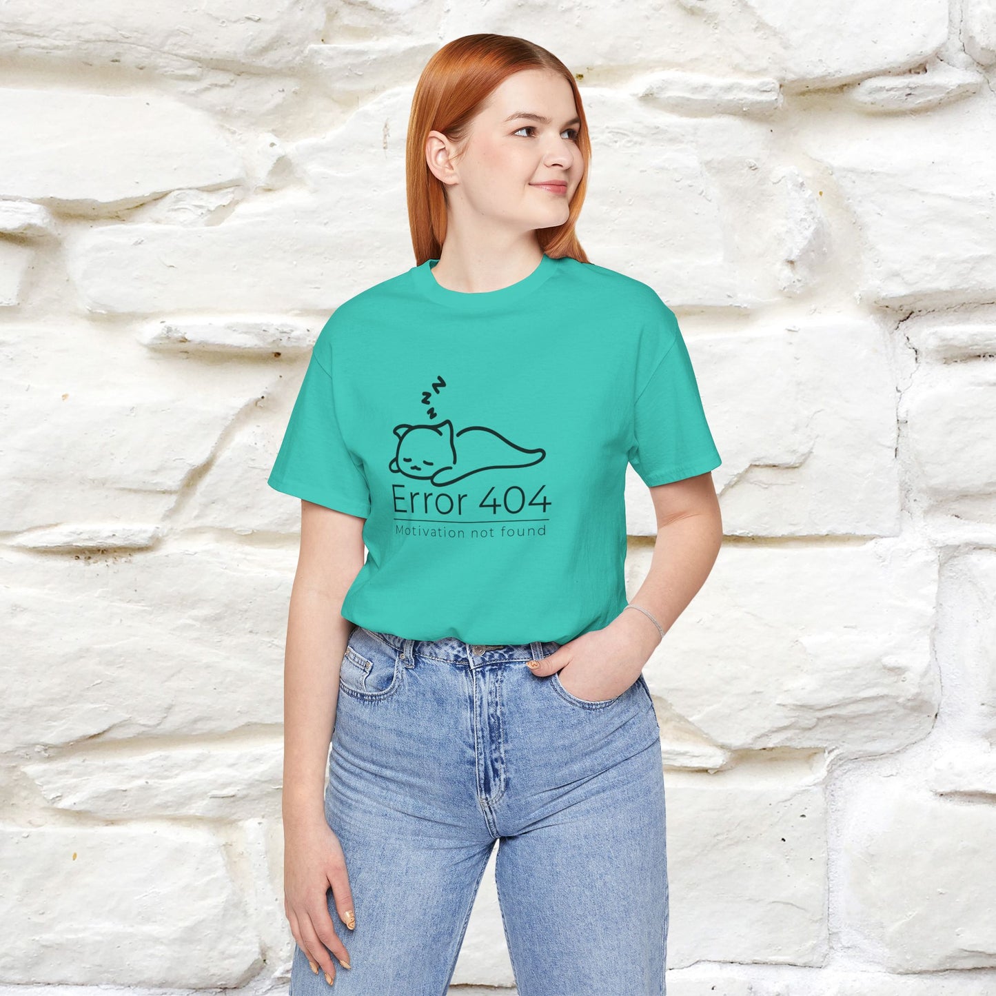''Error 404 Motivation Not Found'' Cat T-Shirt Front and Back Design | Nunu&Miao Studio
