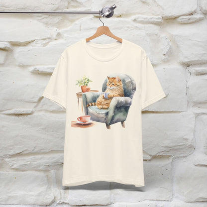 "Cat and Cuppa Comfort"T-shirt for Women 100% Cotton* - Nunu&Miao Studio