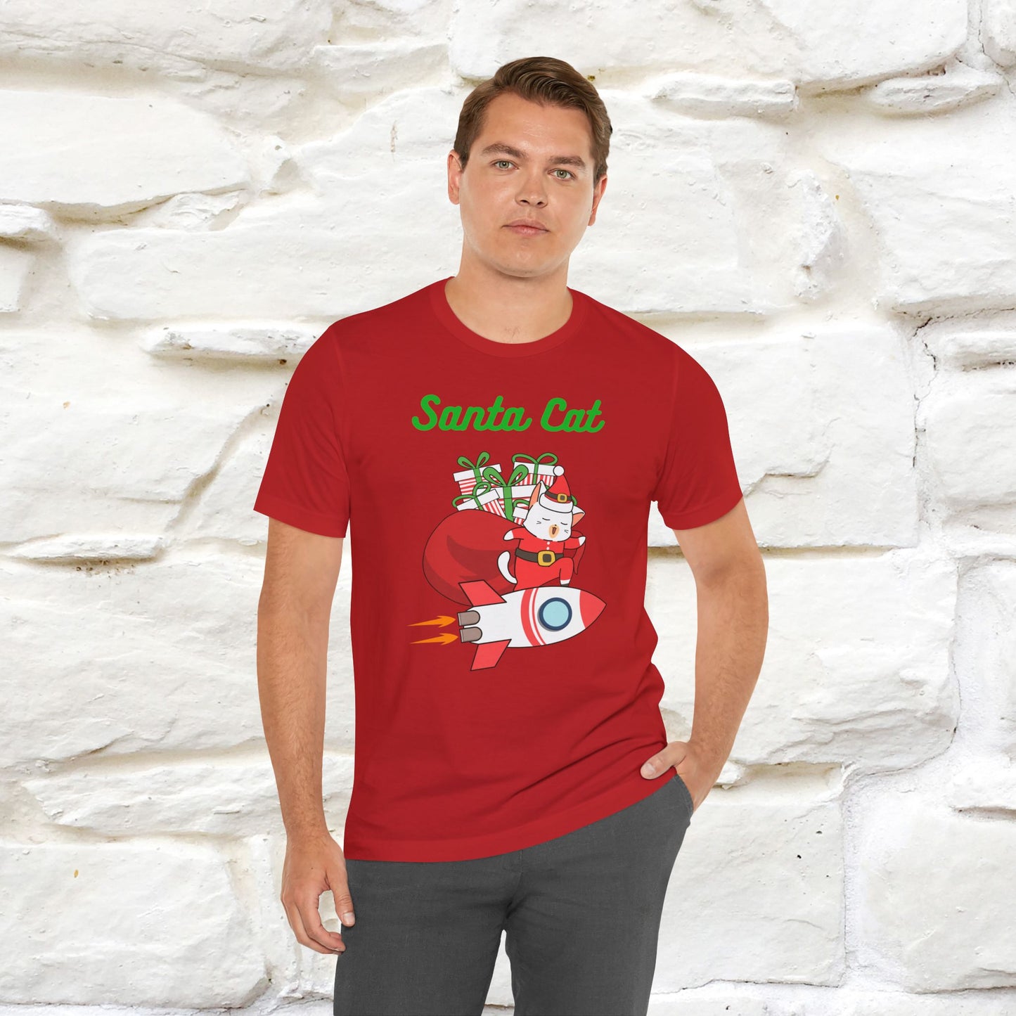 Santa Cat Christmas T-Shirt | Cat Lover Holiday Tee for Men & Women – 100% Cotton* | Meowy Christmas Collection